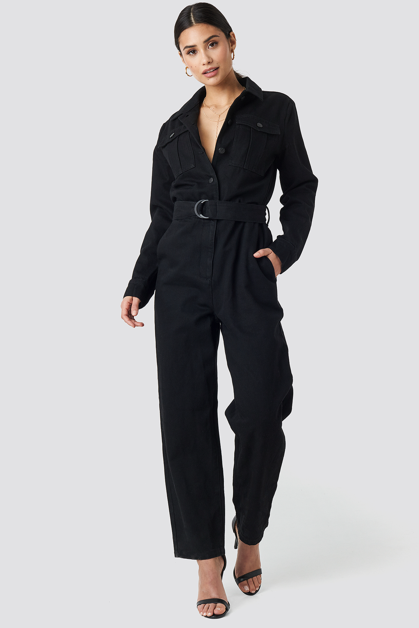 Belted Cargo Jumpsuit Black