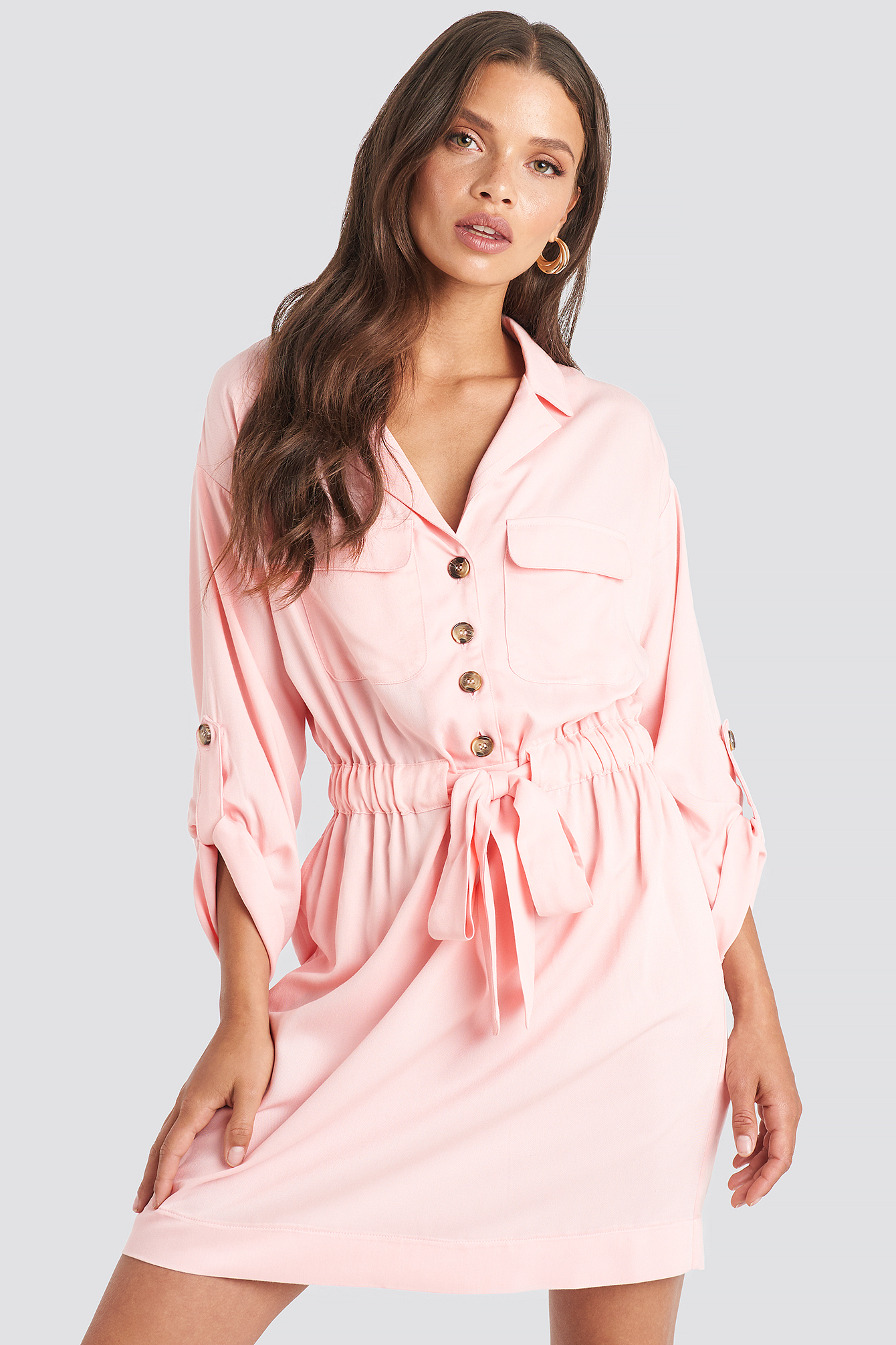 Belted Cargo Pockets Mini Dress Rosa