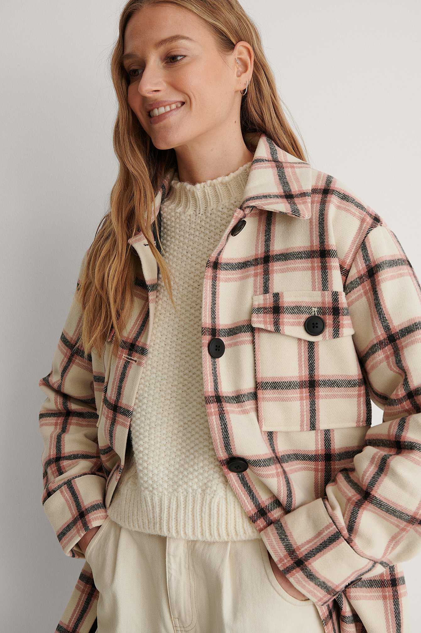 Pink Belted Checked Jacket