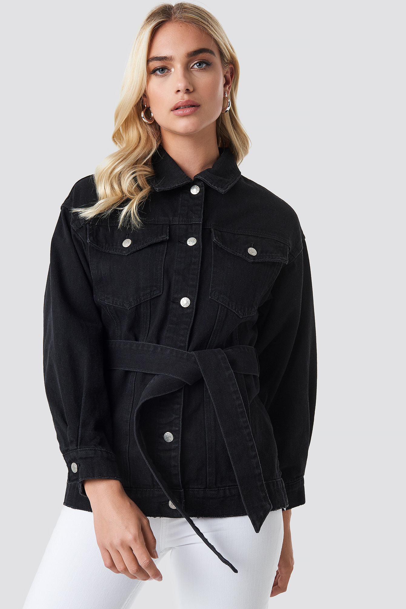 Belted Denim Jacket Black