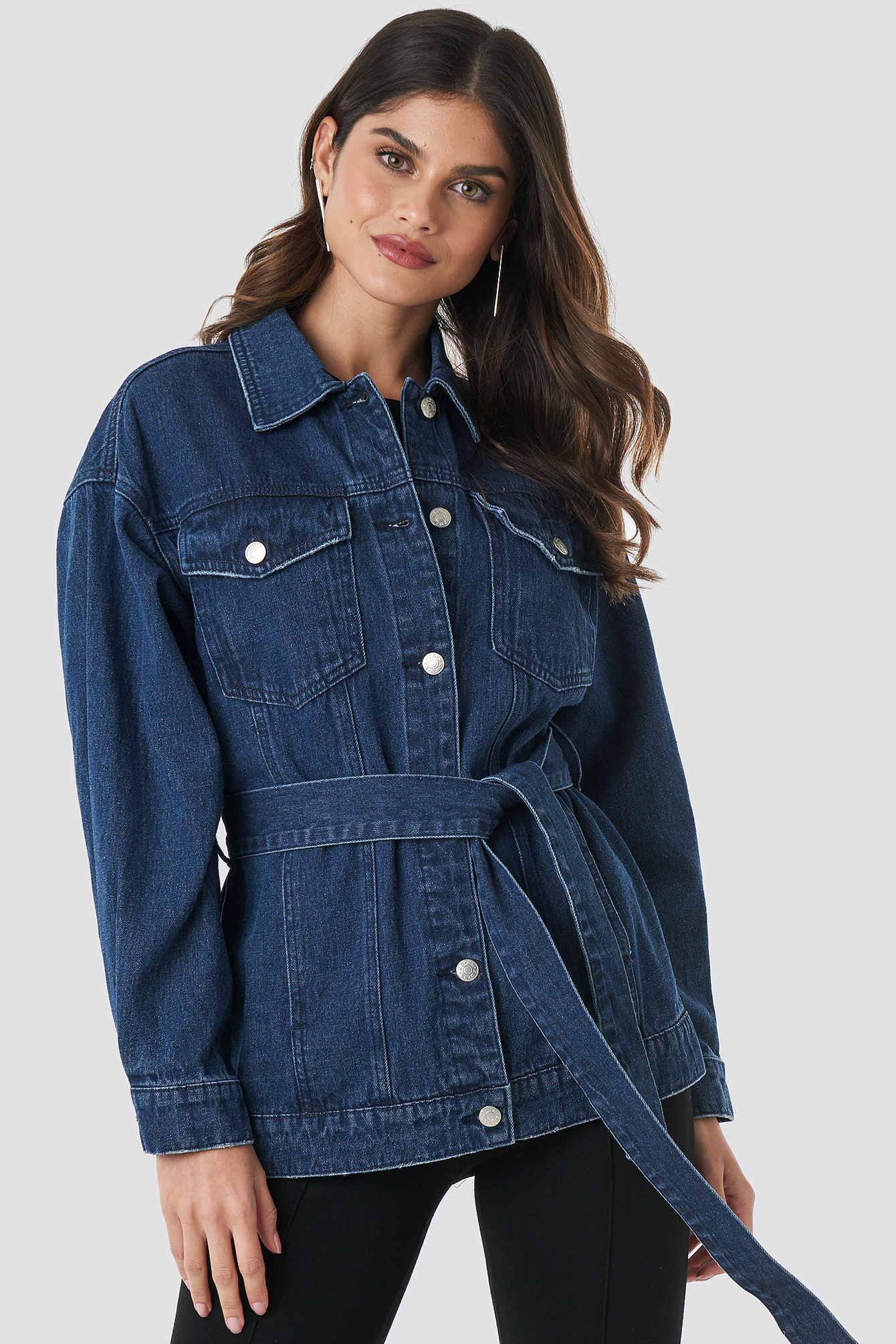 Belted Denim Jacket Mid Blue
