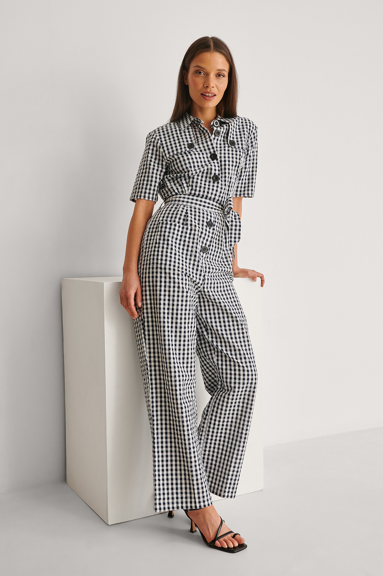 Belted Gingham Jumpsuit Checkered