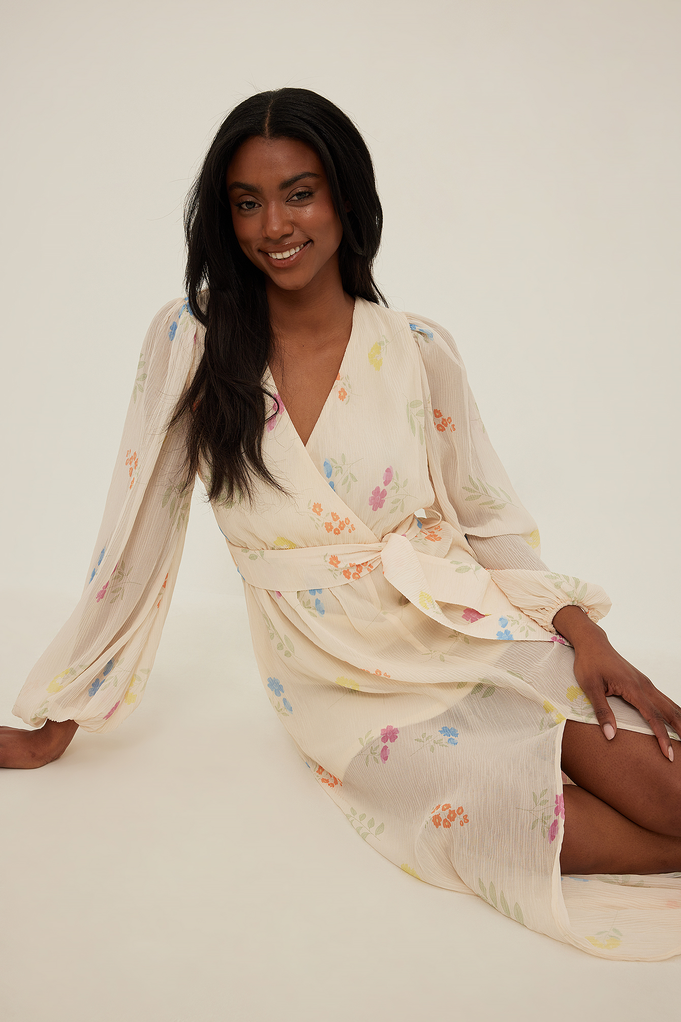 Belted Maxi Dress Flower | na-kd.com