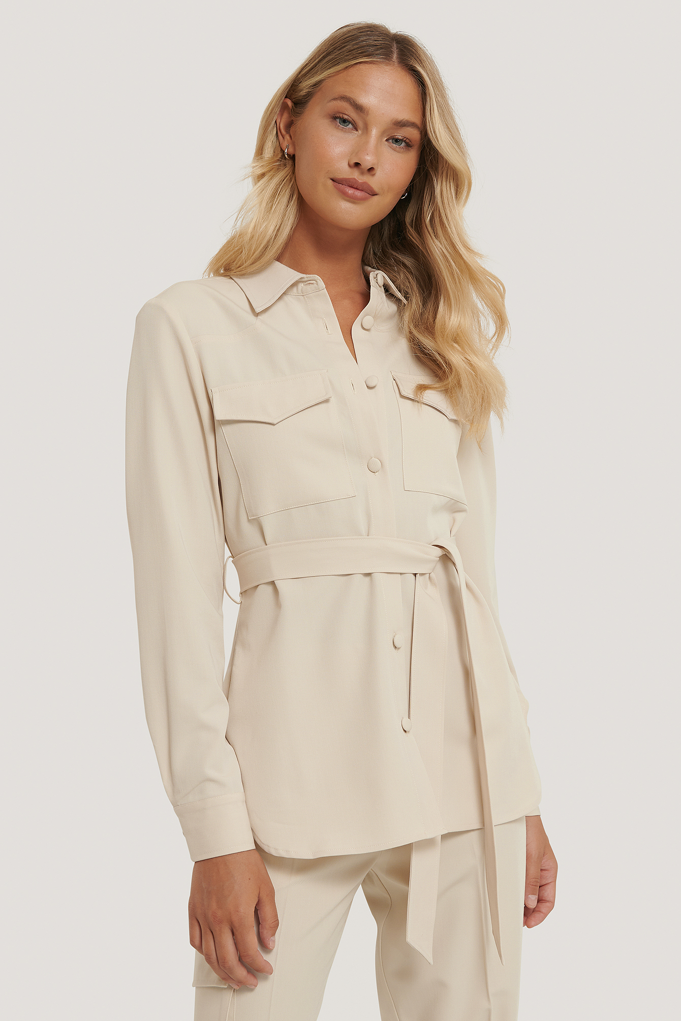 Cream NA-KD Trend Belted Overshirt
