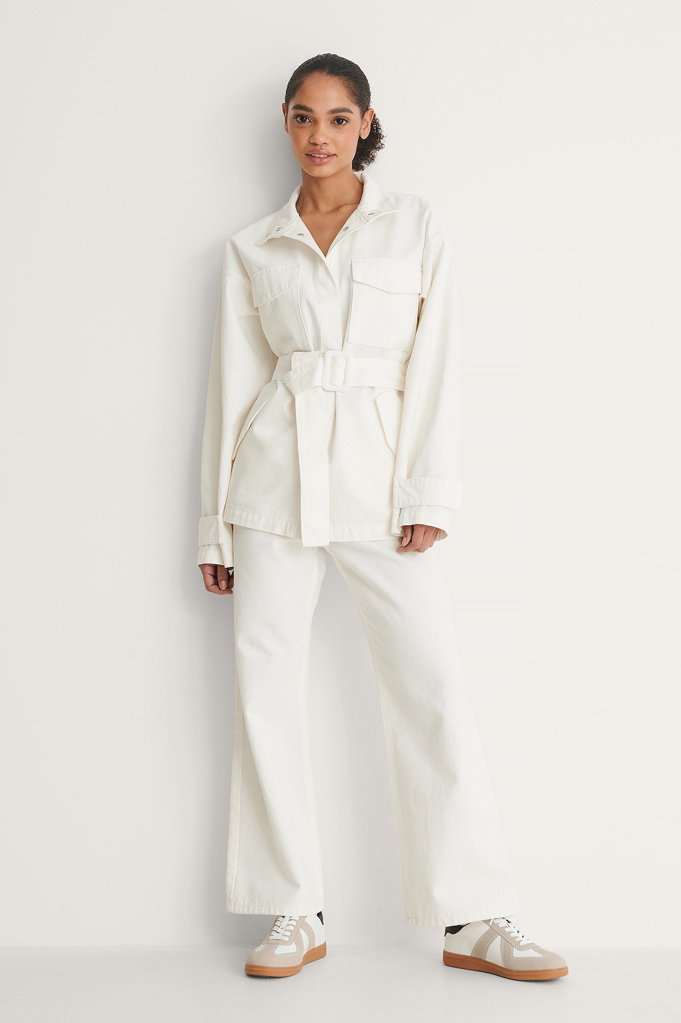 Na Kd White Belted Denim Jacket White Belted Denim Jacket