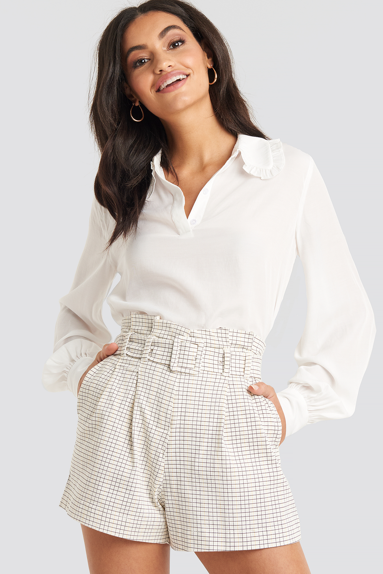 Belted Paperbag Waist Shorts Check