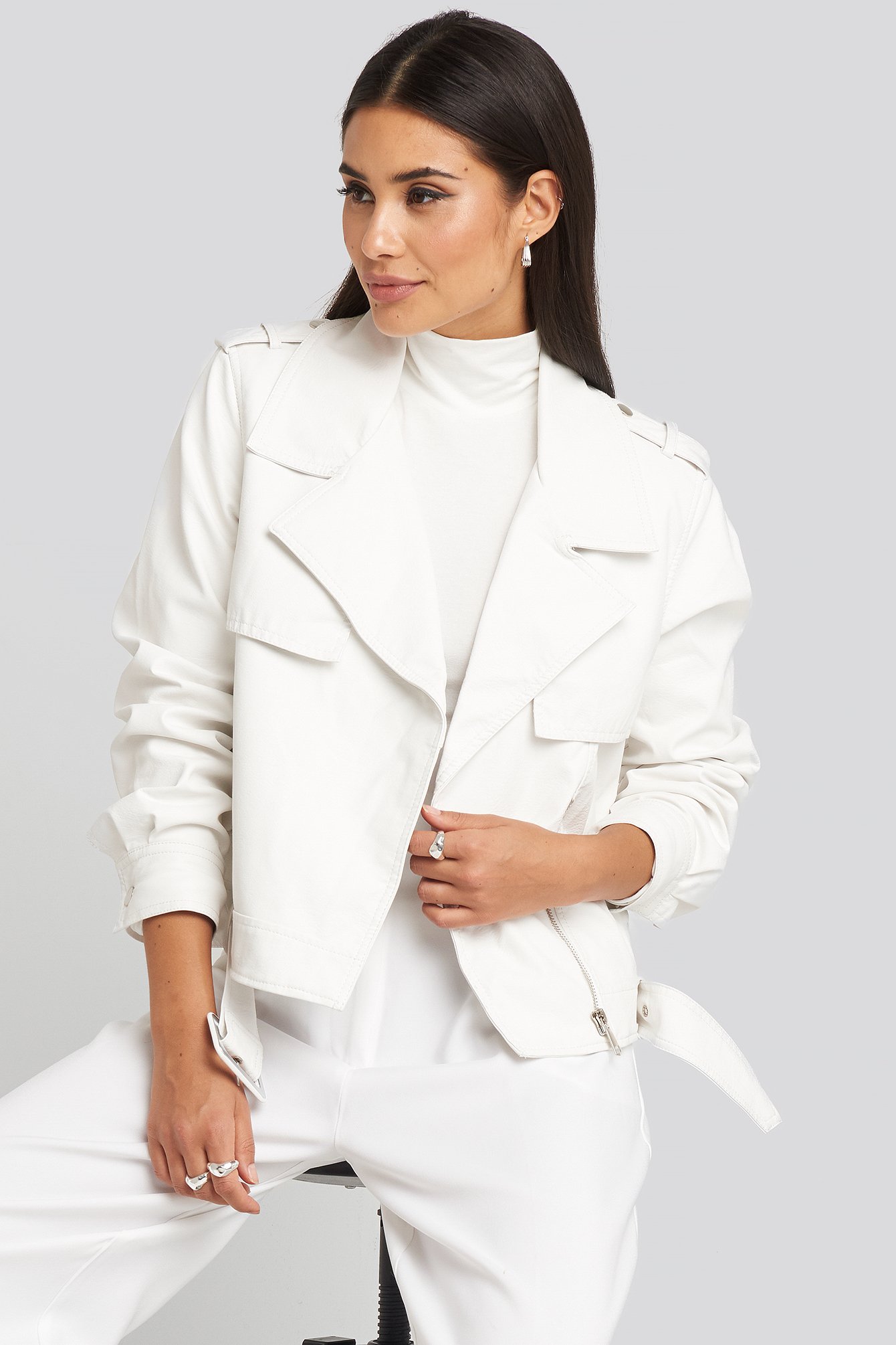 Belted PU Jacket White NAKD