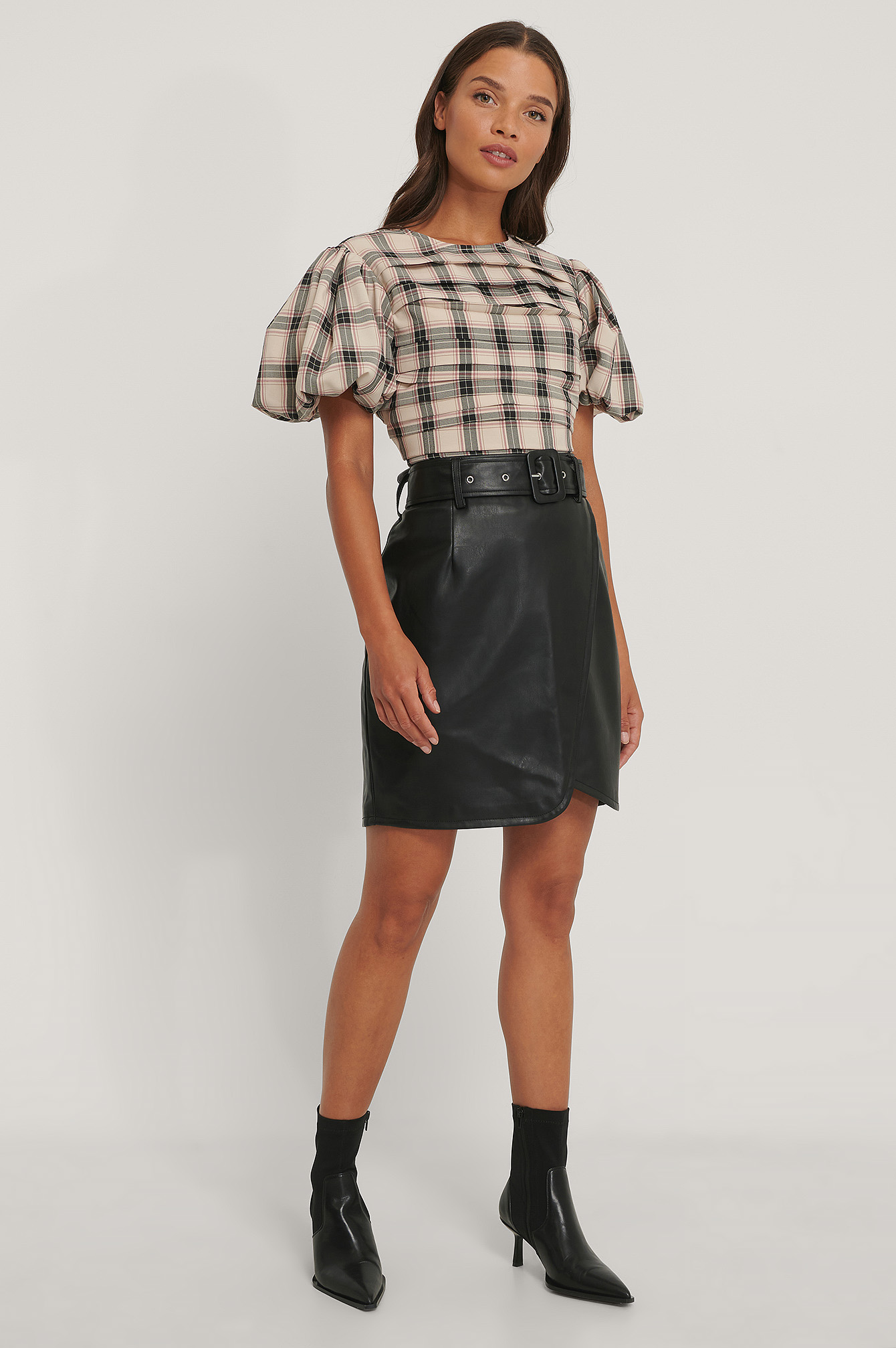 Black Belted PU Skirt
