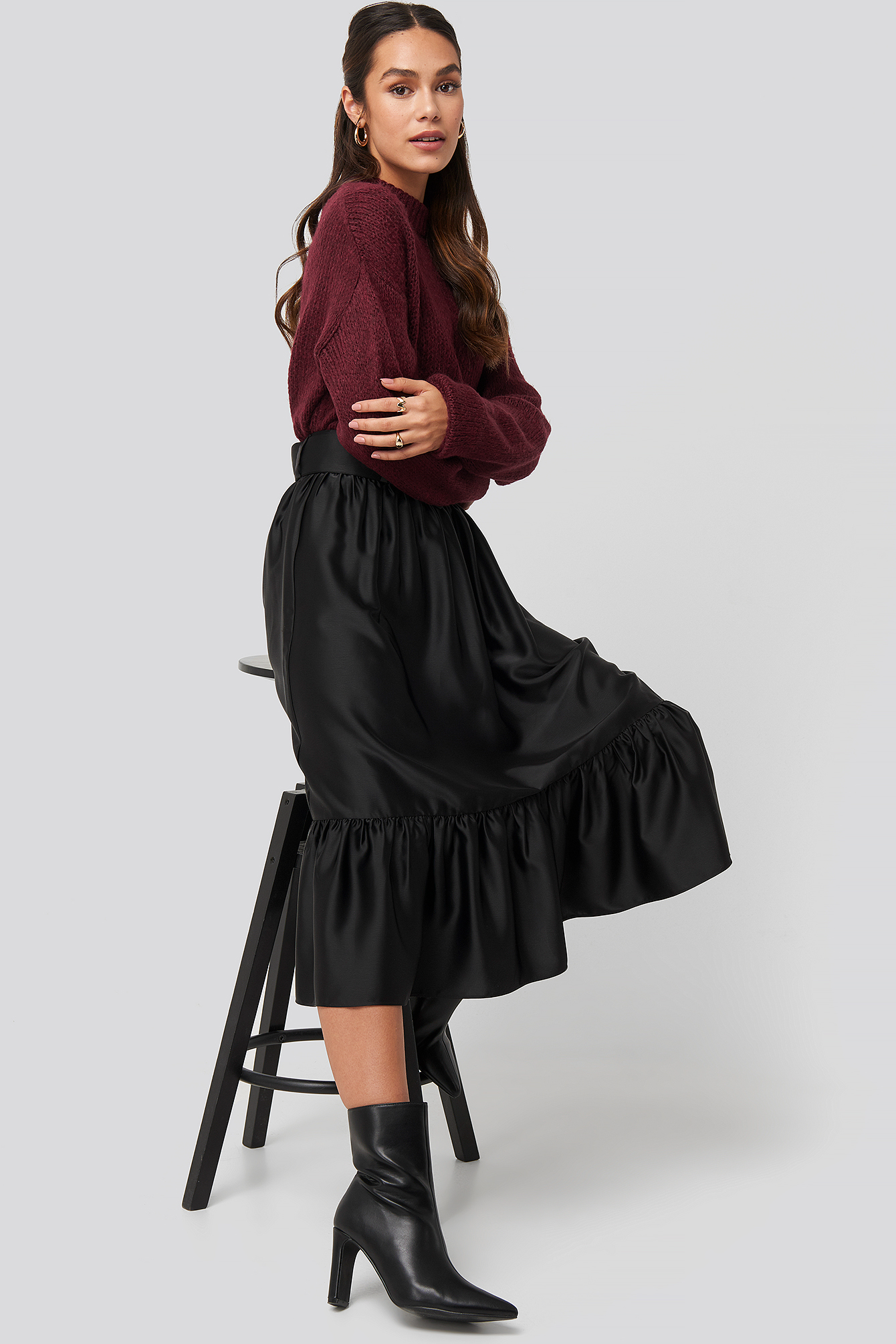 Belted Satin Skirt Black | NA-KD
