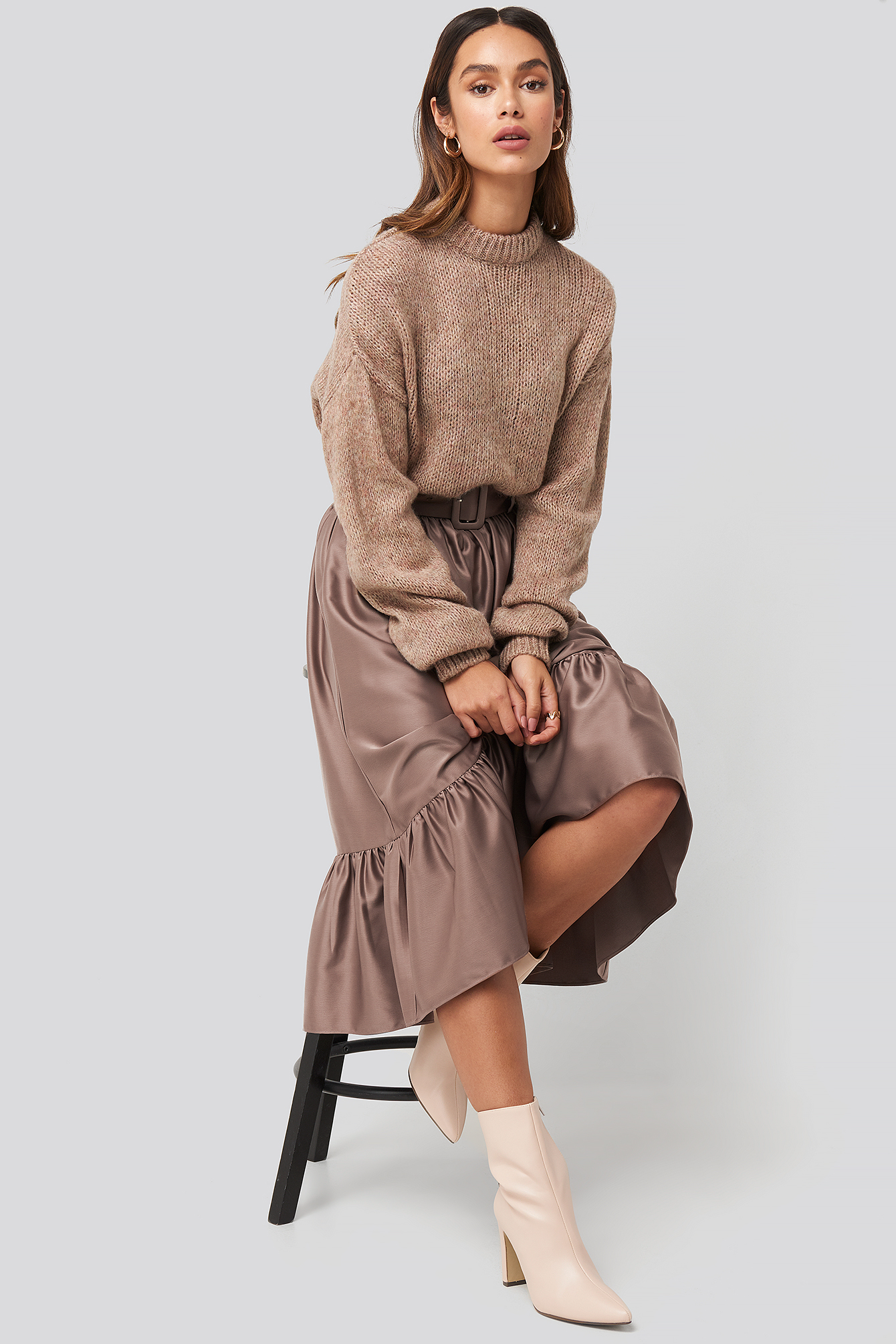 Belted Satin Skirt Dusty Plum