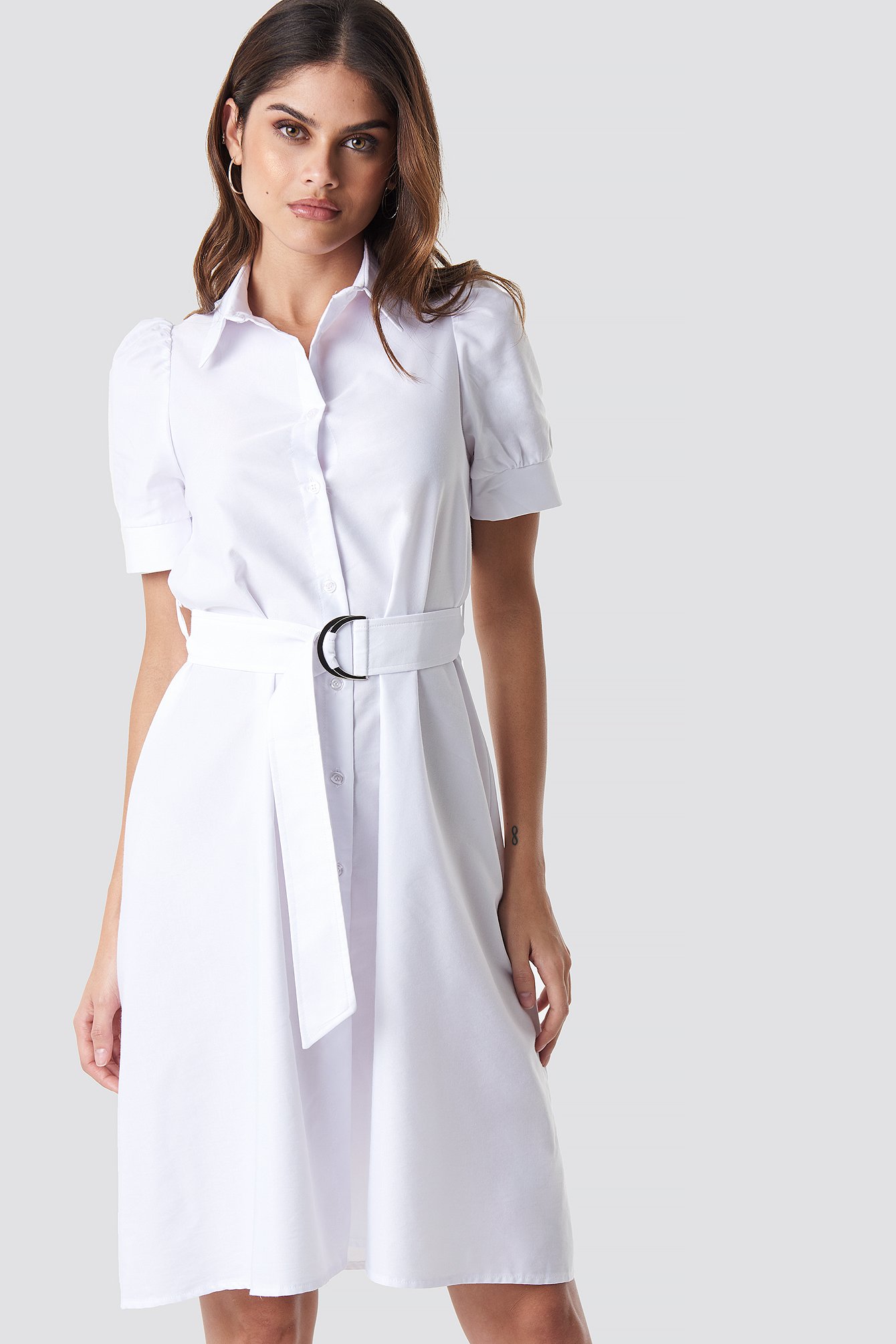 white belted shirt dress