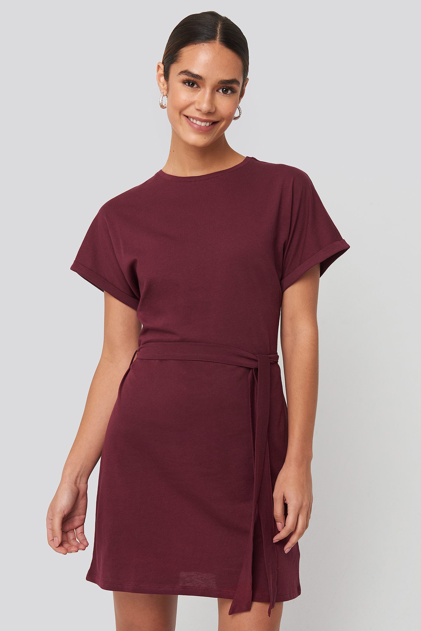 Belted T-shirt Dress Burgundy