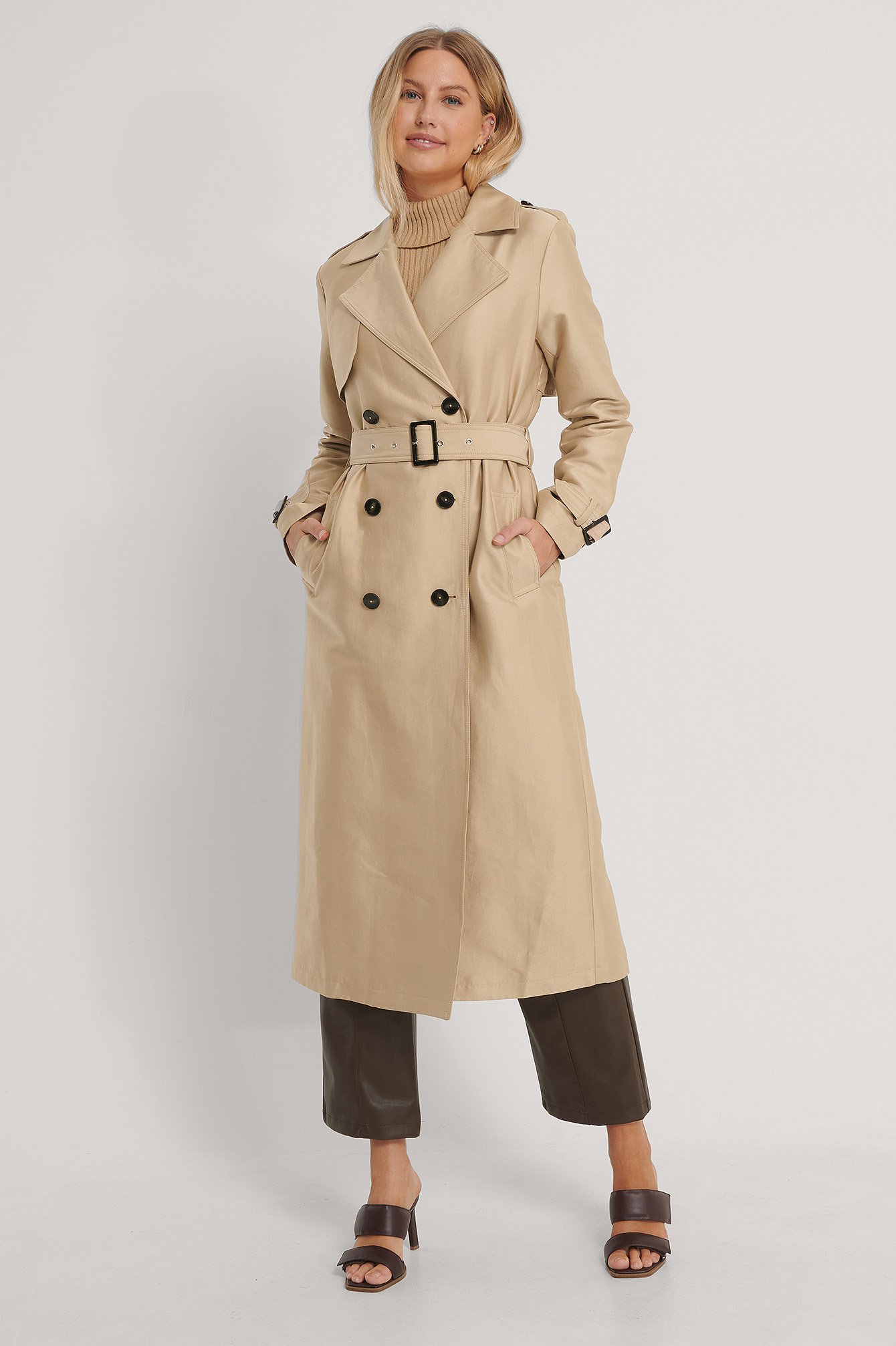 Beige NA-KD Belted Trench Coat
