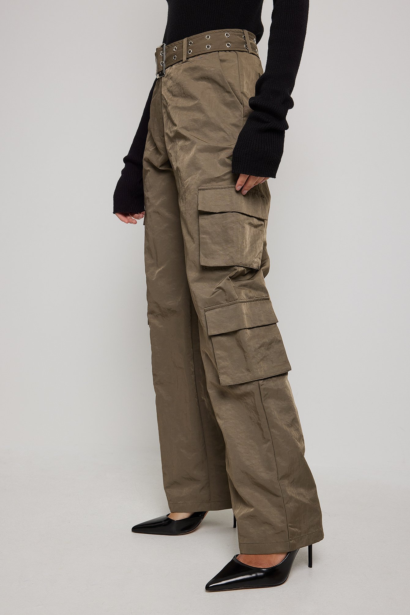 NA-KD Trend Belted Utility Cargo Pants - Green