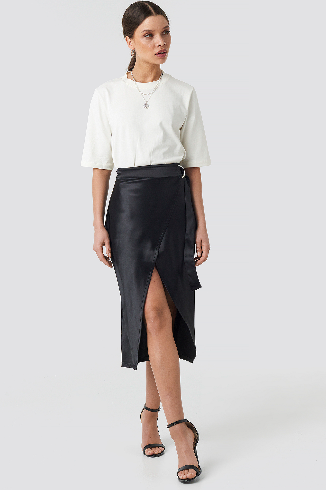 Black NA-KD Party Belted Wrap Midi Skirt