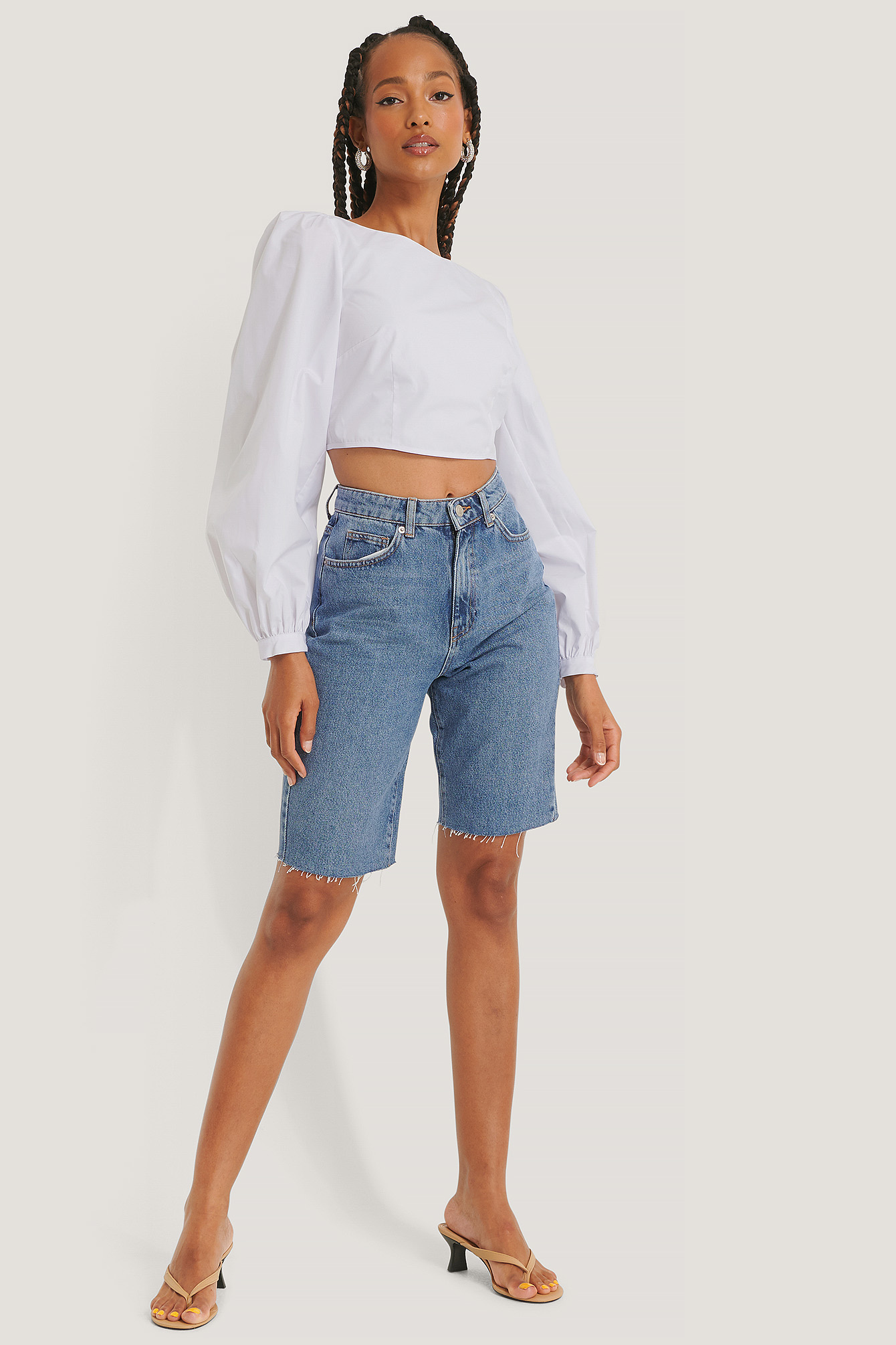 Organic Bermuda Raw Hem Denim Shorts 