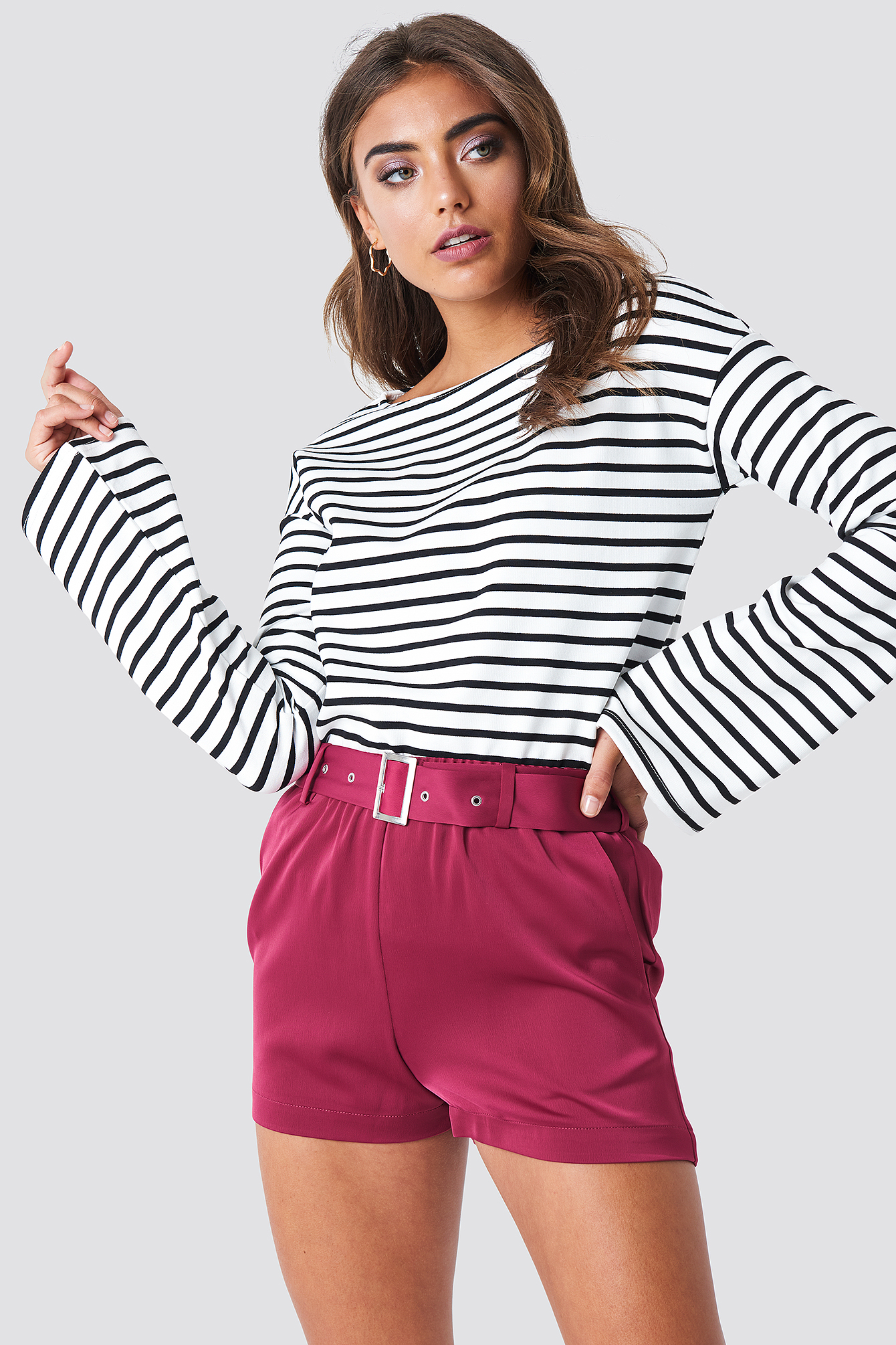 Belted Satin Shorts Burgundy