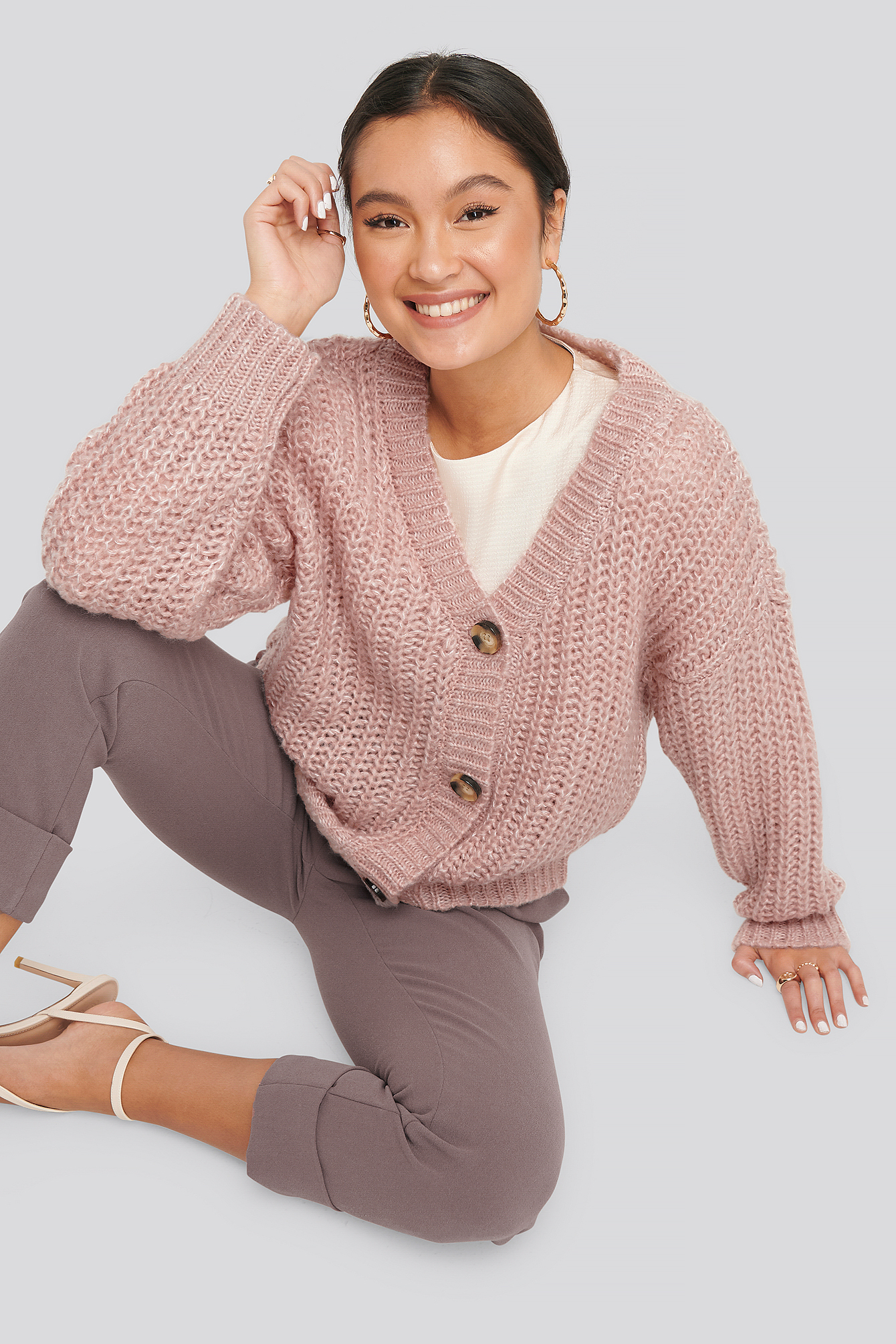 Big Button Short Cardigan Pink | na-kd.com