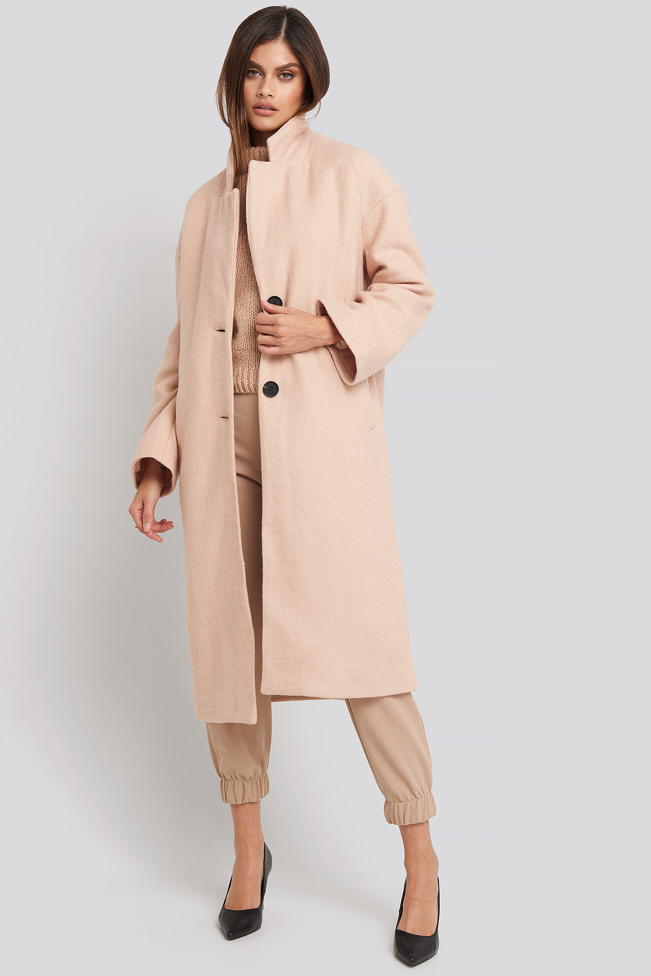 Big Button Long Coat Light Beige