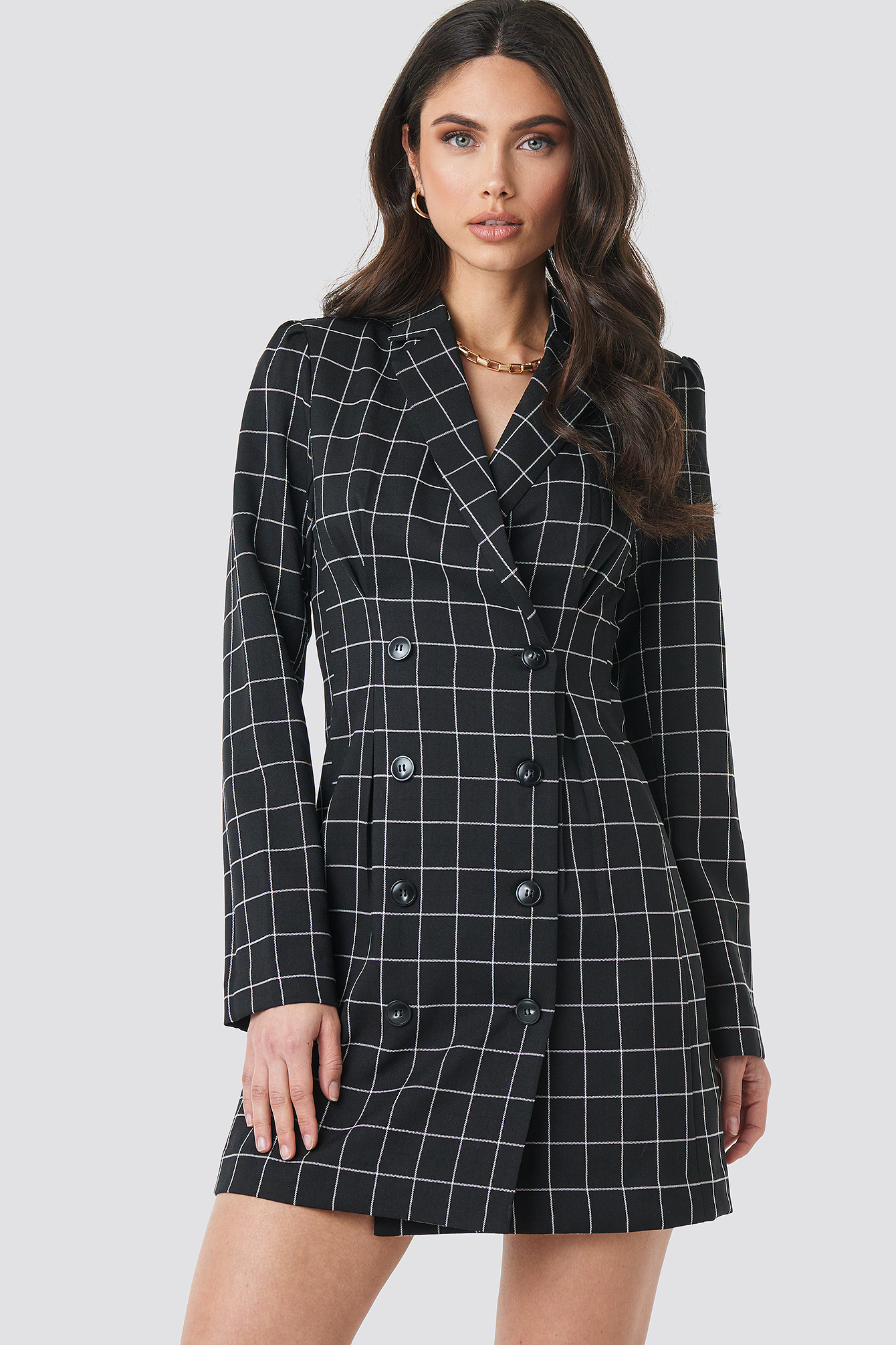 Big Check Blazer Dress Black/White Check