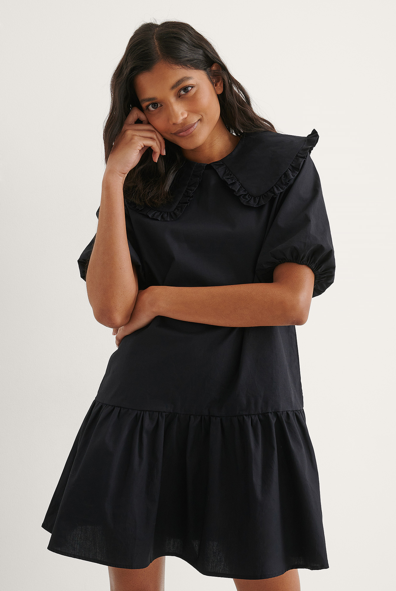 ANNIK Big collar dress / dark pink｜ファッション