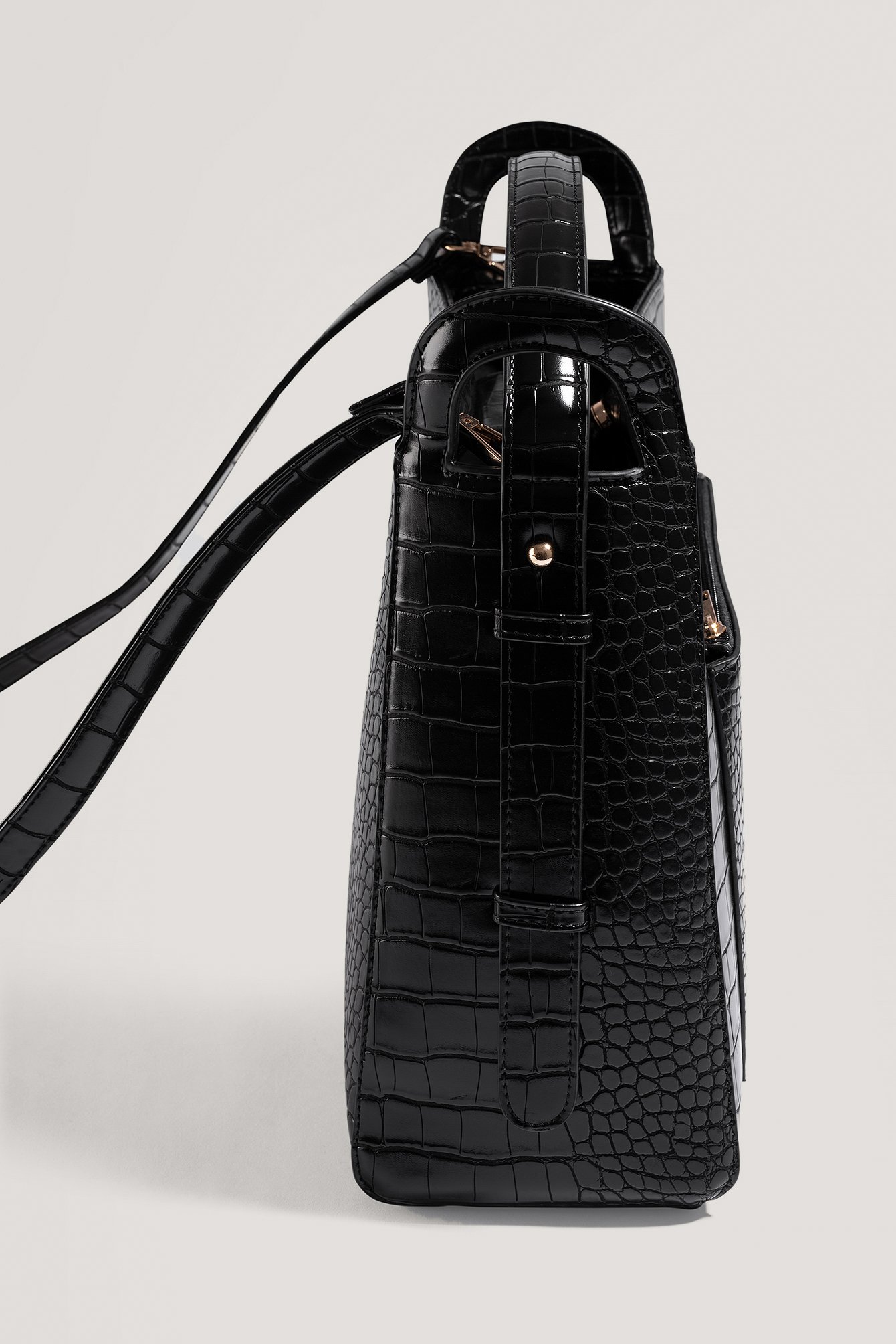 Black Big Croc Shopper Bag