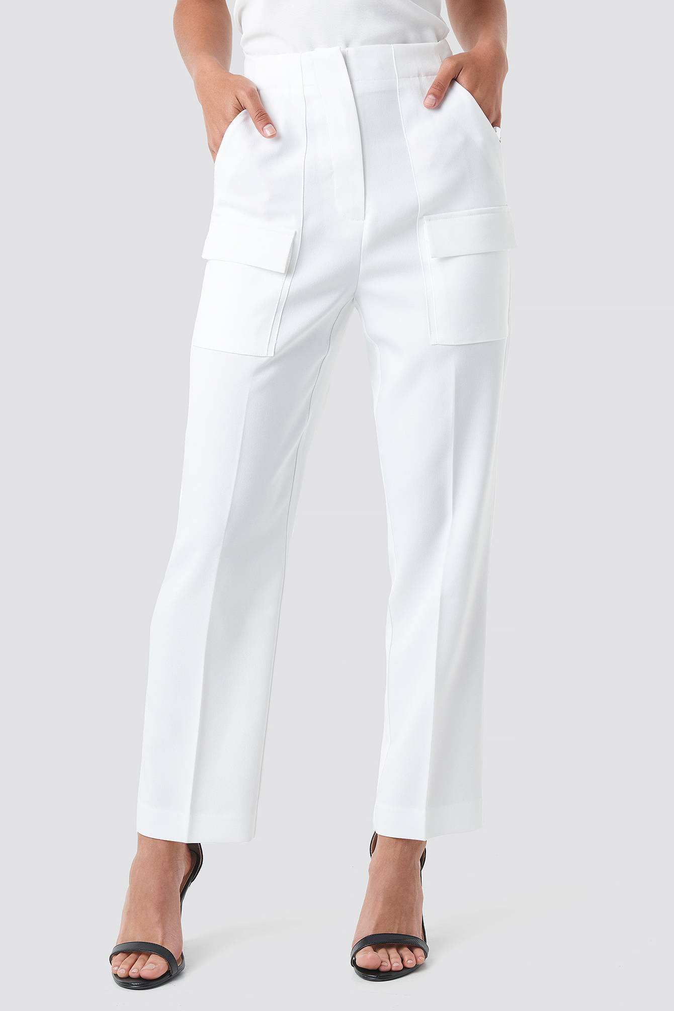 White Big Front Pocket Pants