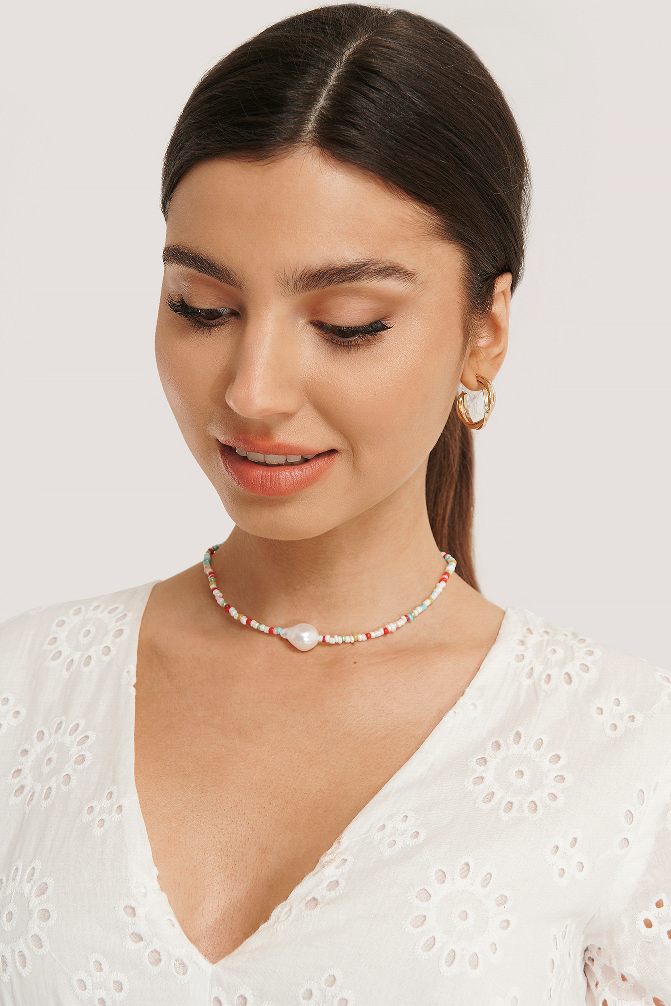 Pearl Beaded Choker Necklace Multicolor 