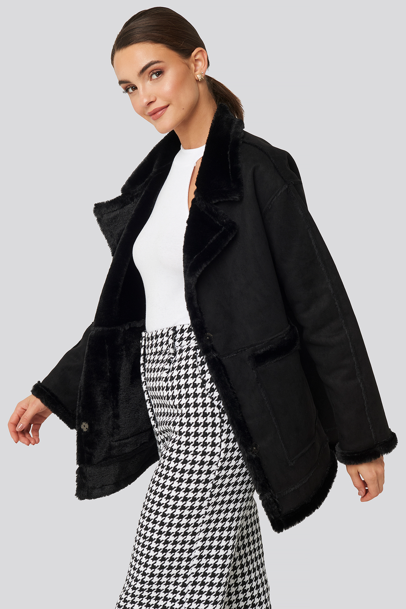 Big Pocket Faux Suede Jacket Black