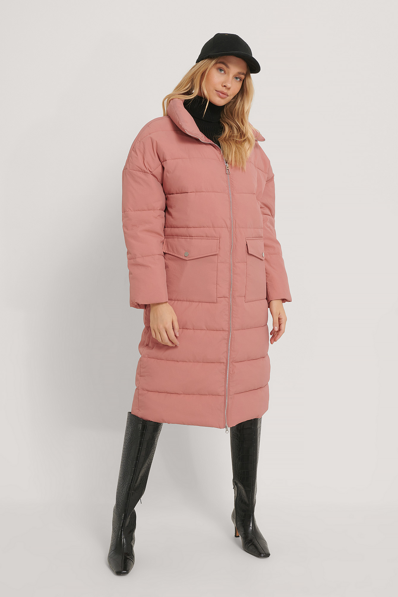 Big Pocket Padded Long Jacket Pink | na 