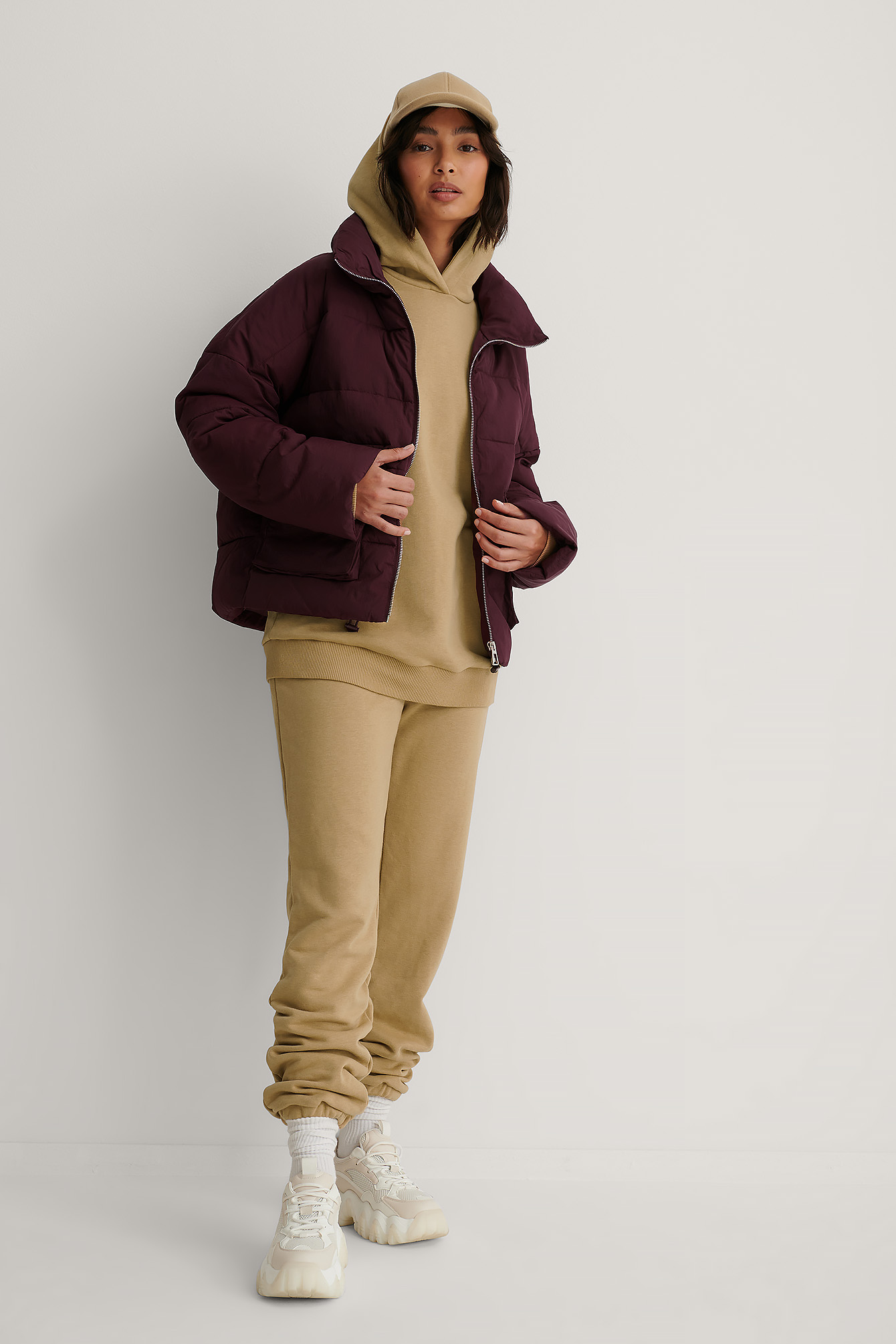 Big Pocket Padded Short Jacket Burgundy 