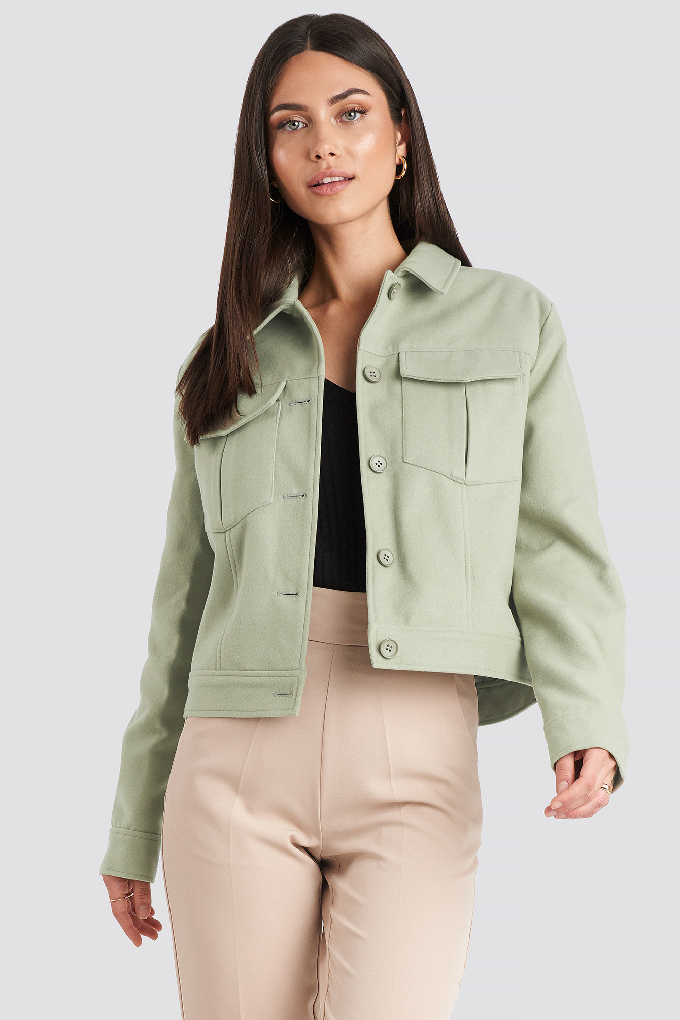 Big Pocket Short Jacket Dusty Green