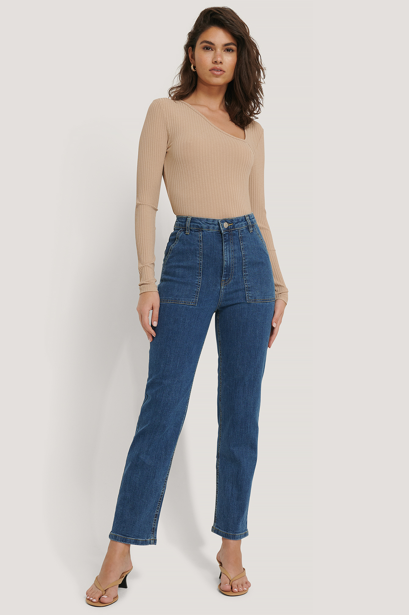 Big Pocket Straight Jeans Blue | NA-KD