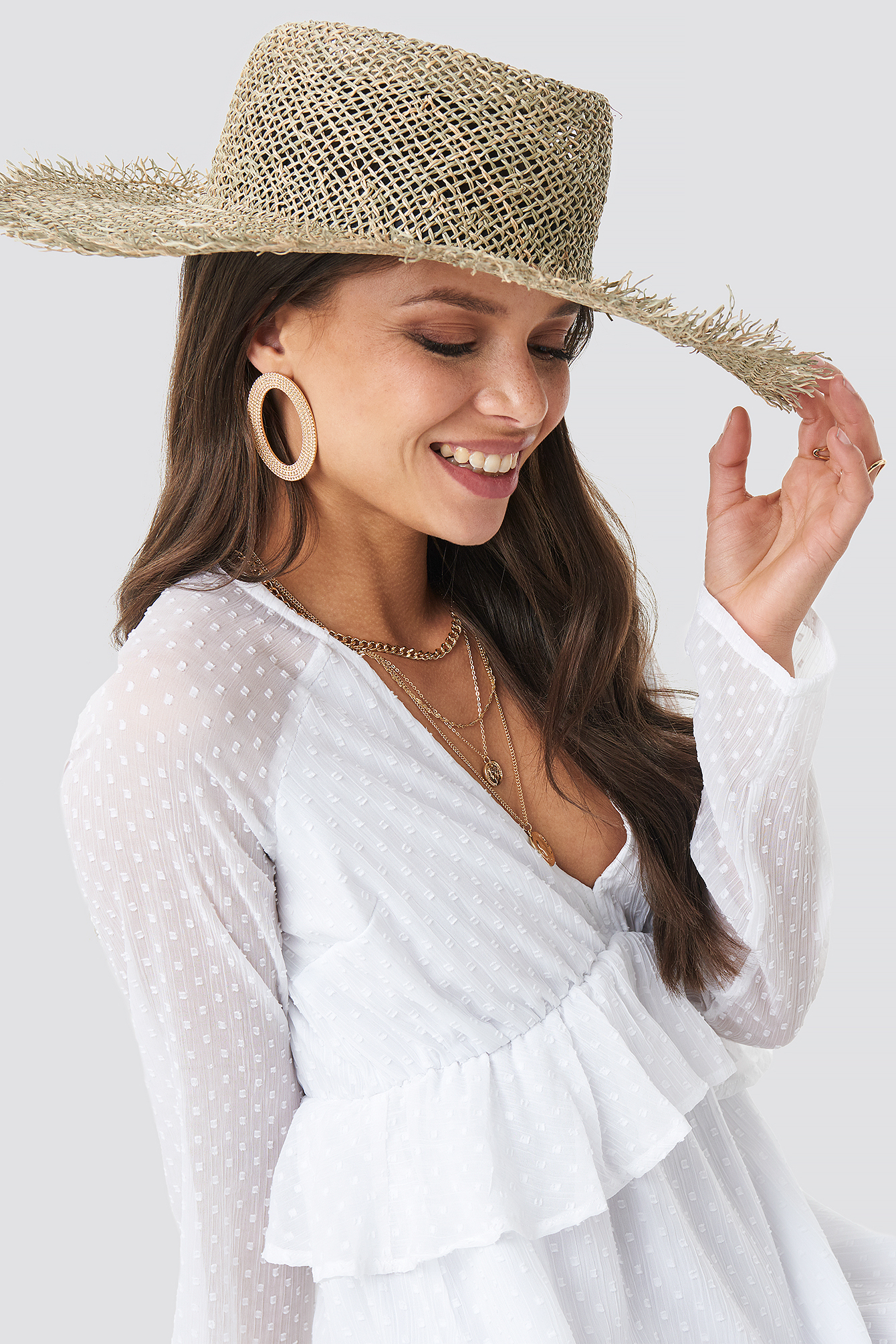 Big Raw Edge Straw Hat Natural