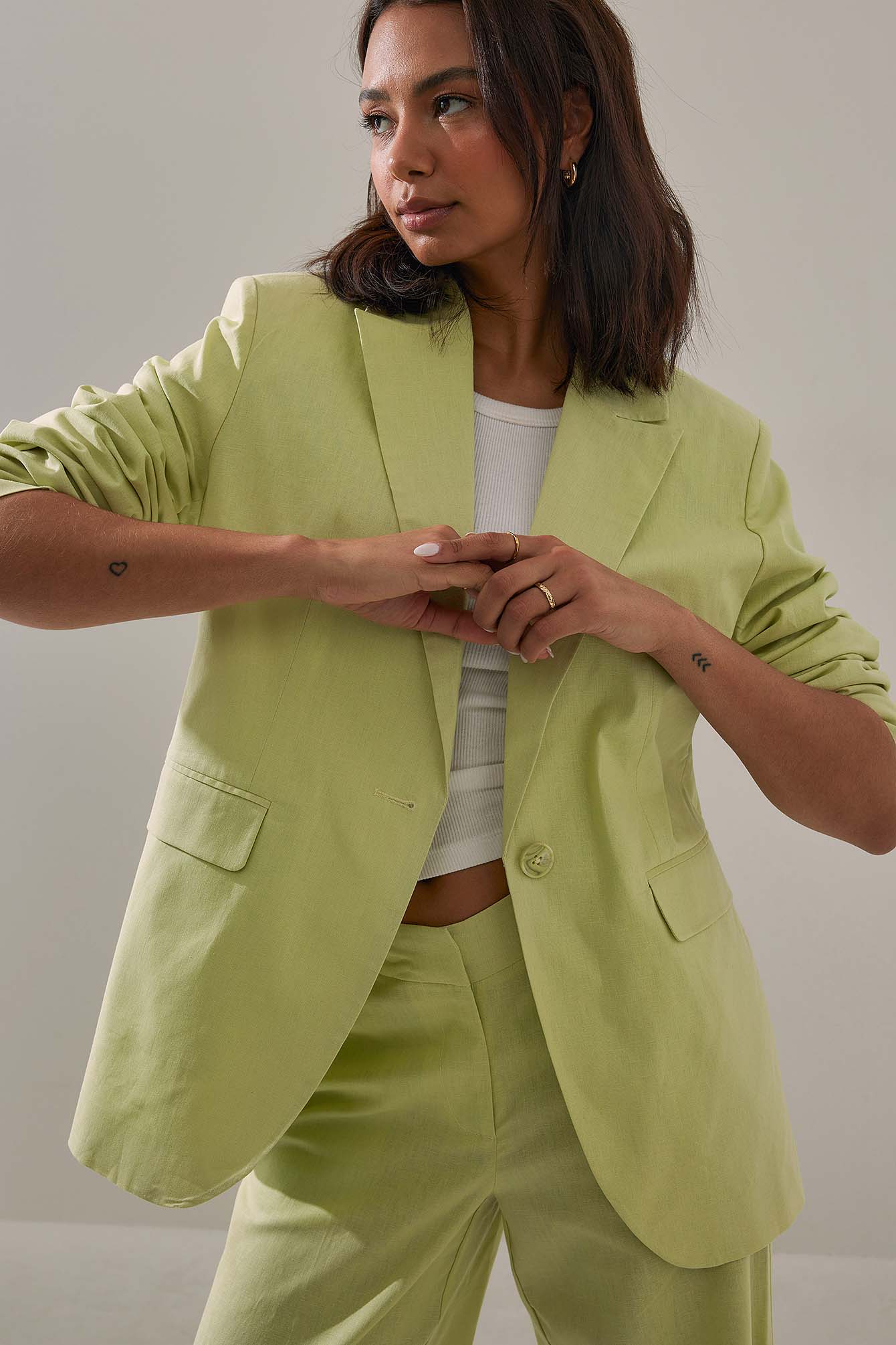Light Green Wide Shoulder Linen Blazer