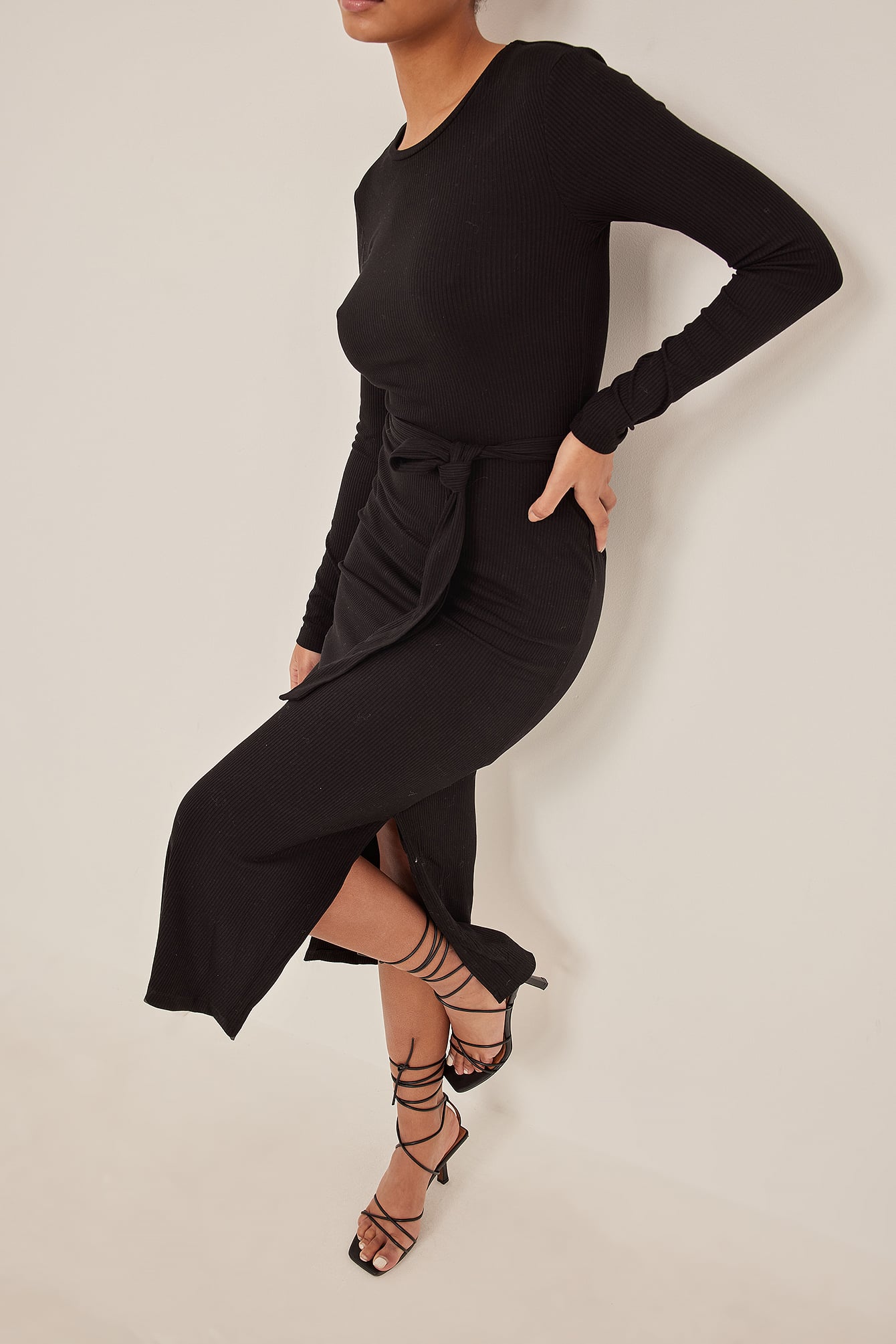 Belted Ribbed Dress Black | na-kd.com
