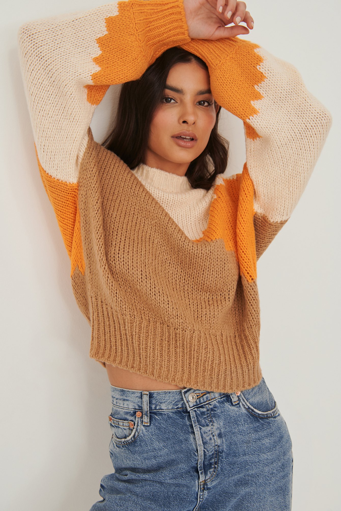 Orange Mix Block Colour Knitted Sweater