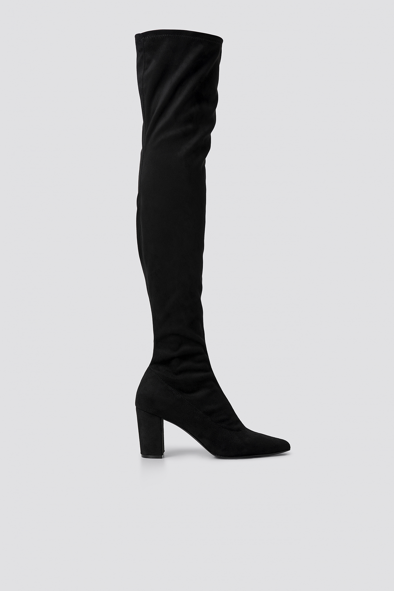 Block Heel Thigh High Boots Noir | NA-KD