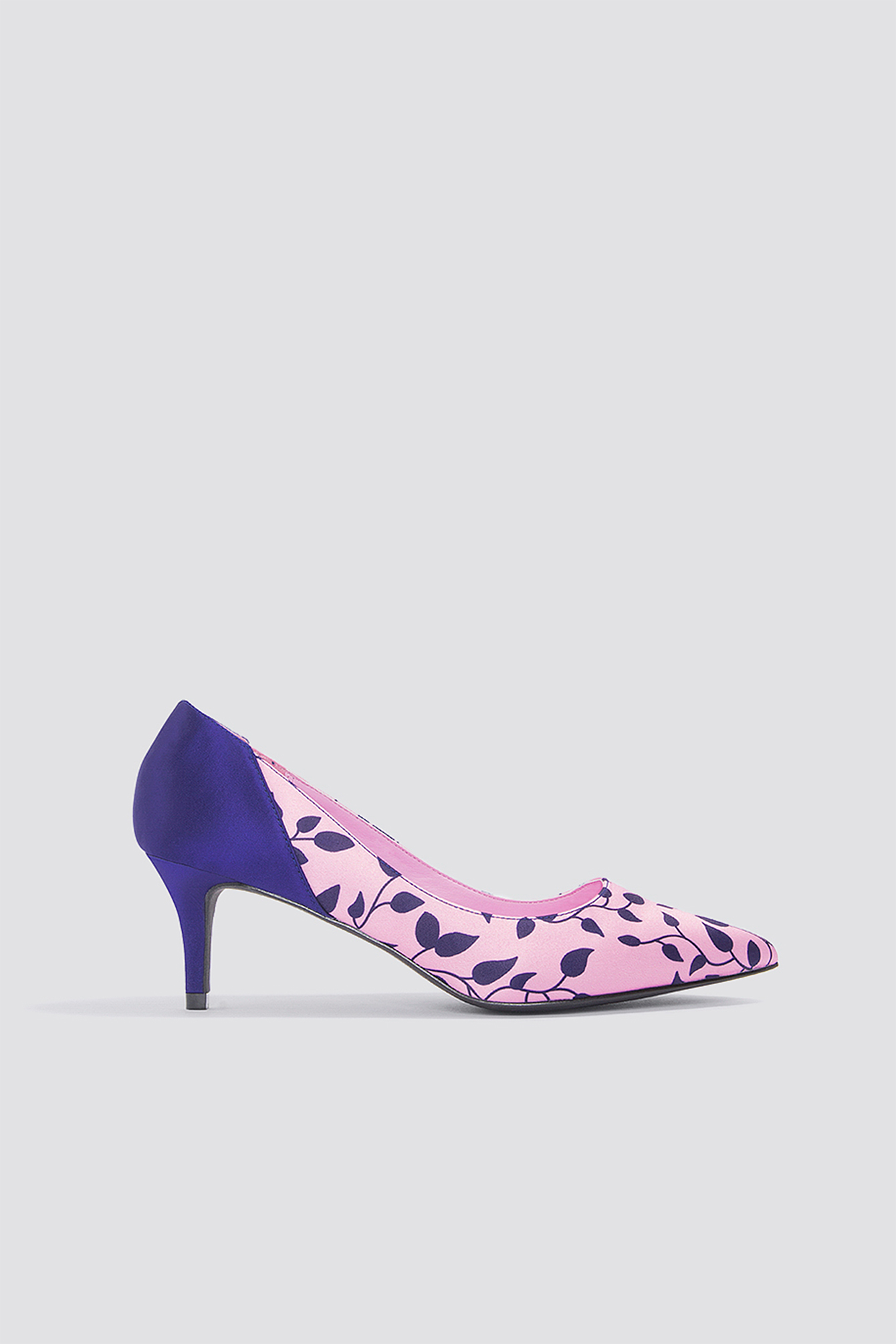 Block Mid Heel Satin Pumps Pink/Blue Pattern