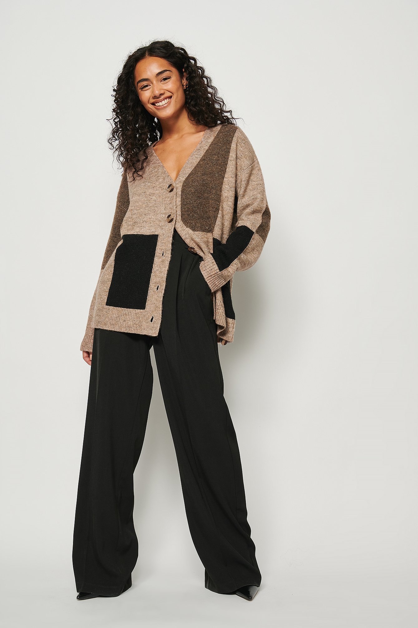 Black/Brown Blocked Coloured Knitted Cardigan