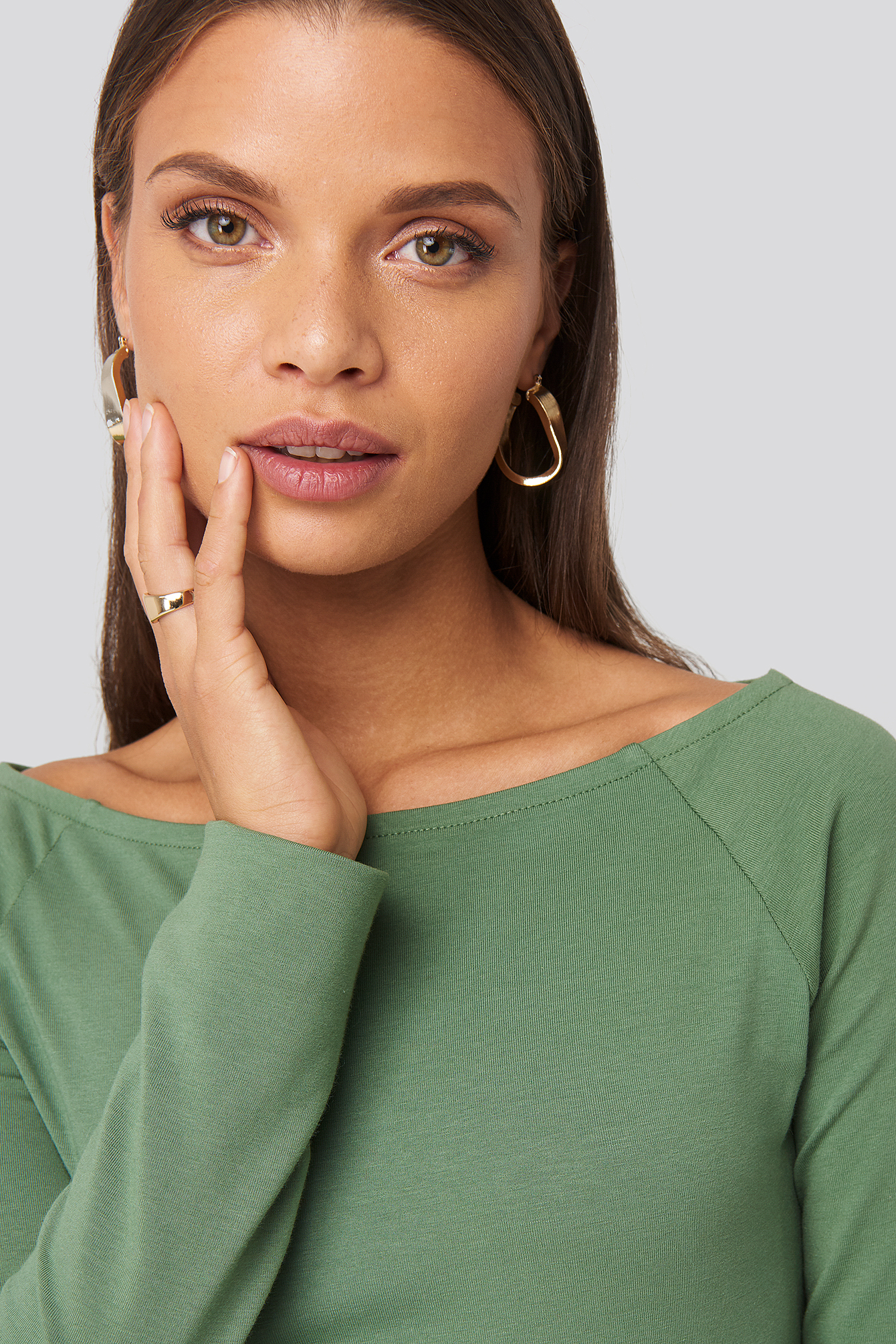 Boat Neck Fitted Top Green NAKD