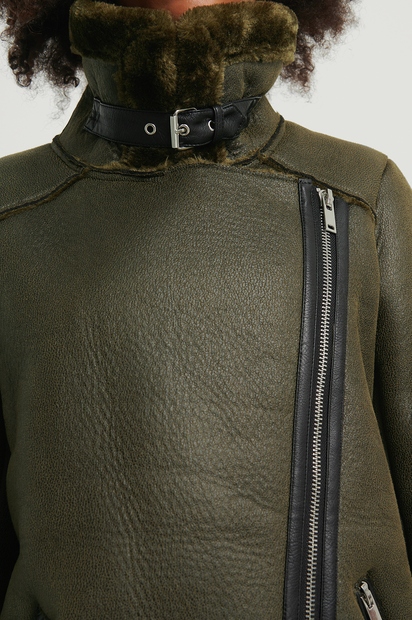 NA-KD Bonded Aviator Jacket Green