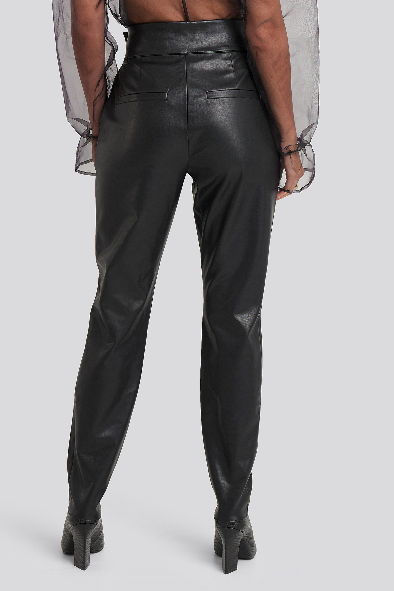 Bow Detail Faux Leather Pants Zwart 