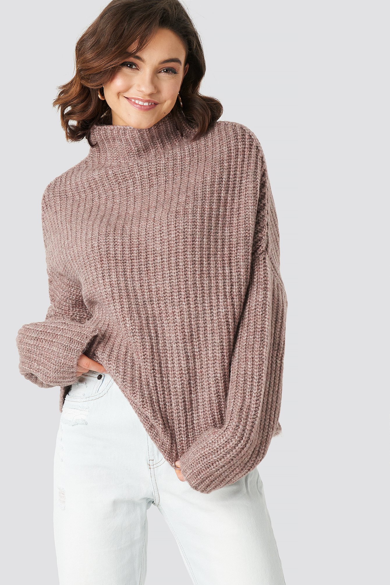 Dusty Pink NA-KD Trend Boxy High Neck Knitted Sweater