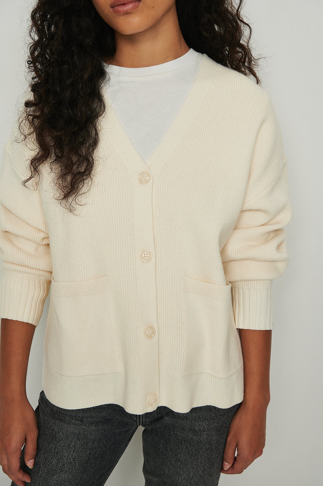Offwhite Recycled Boxy Knitted Pocket Cardigan