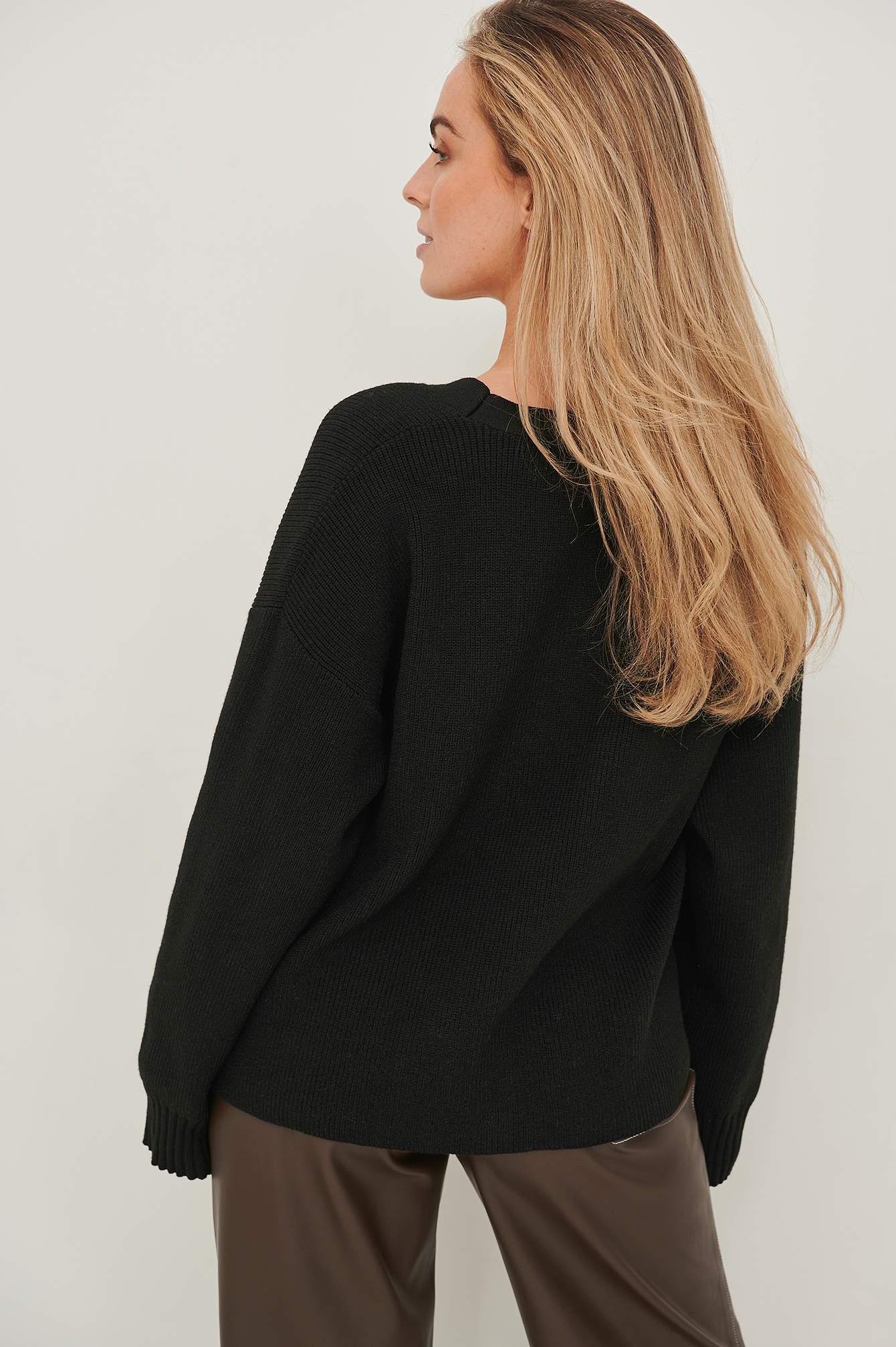 Black Recycled Boxy Knitted Pocket Cardigan