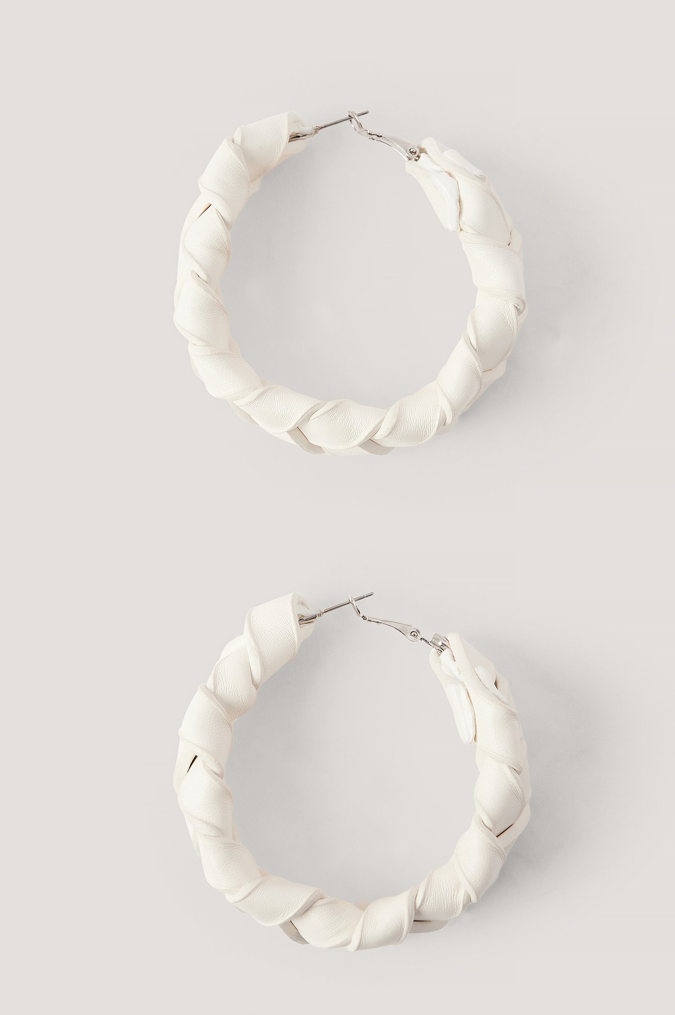 Offwhite Braided Faux Leather Hoops
