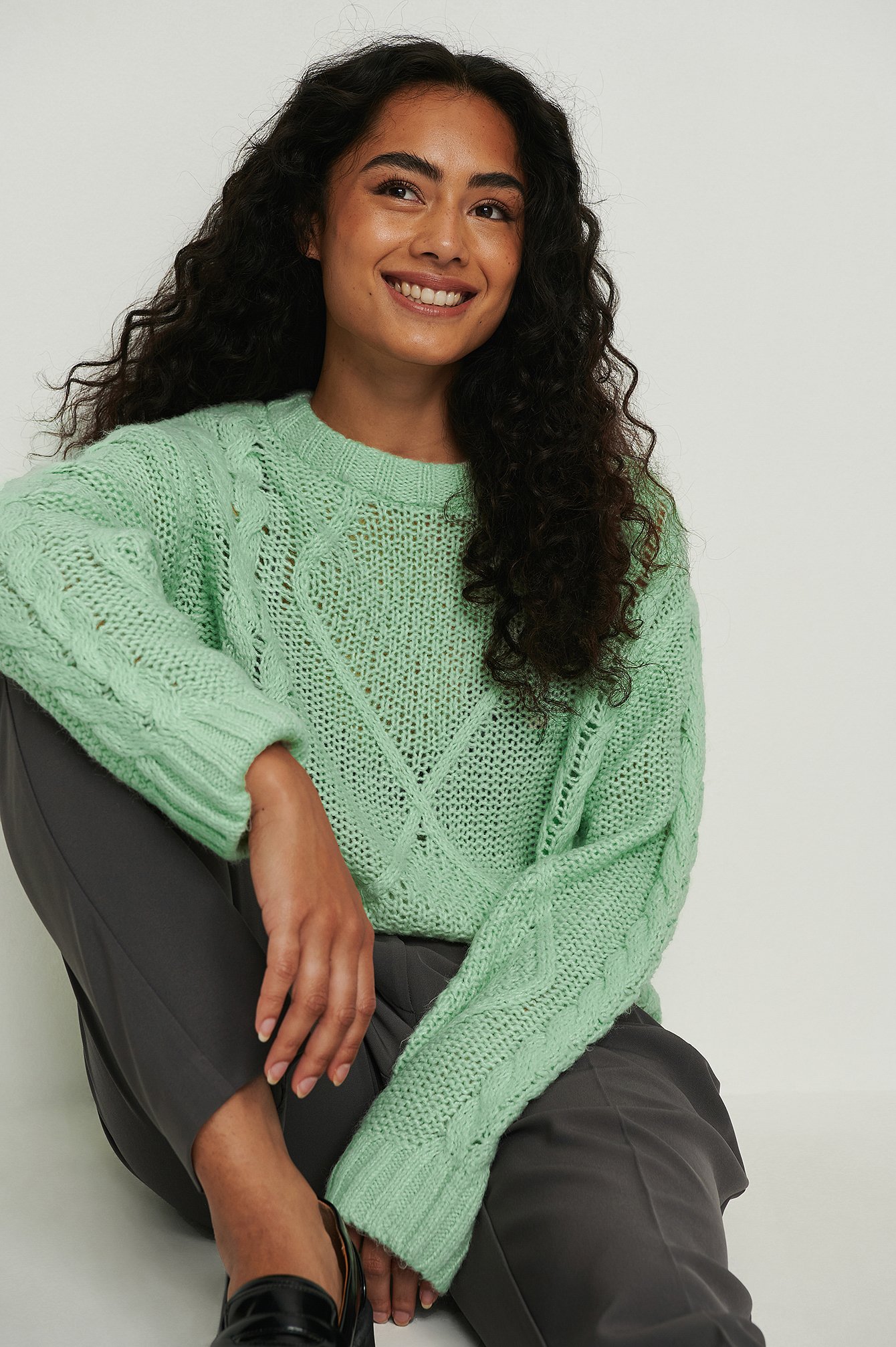 NA-KD Trend Braided Knitted Sweater - Green