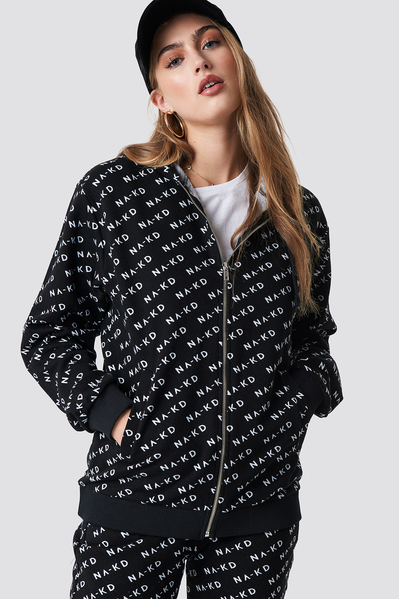 Branded Zipper Hoodie Black