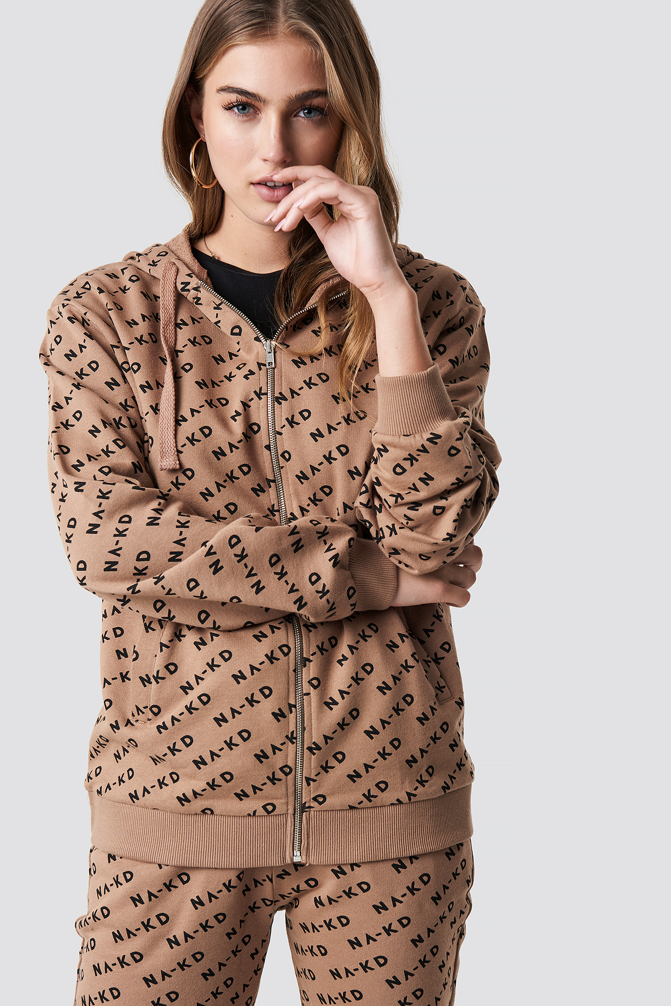 Branded Zipper Hoodie Mauve